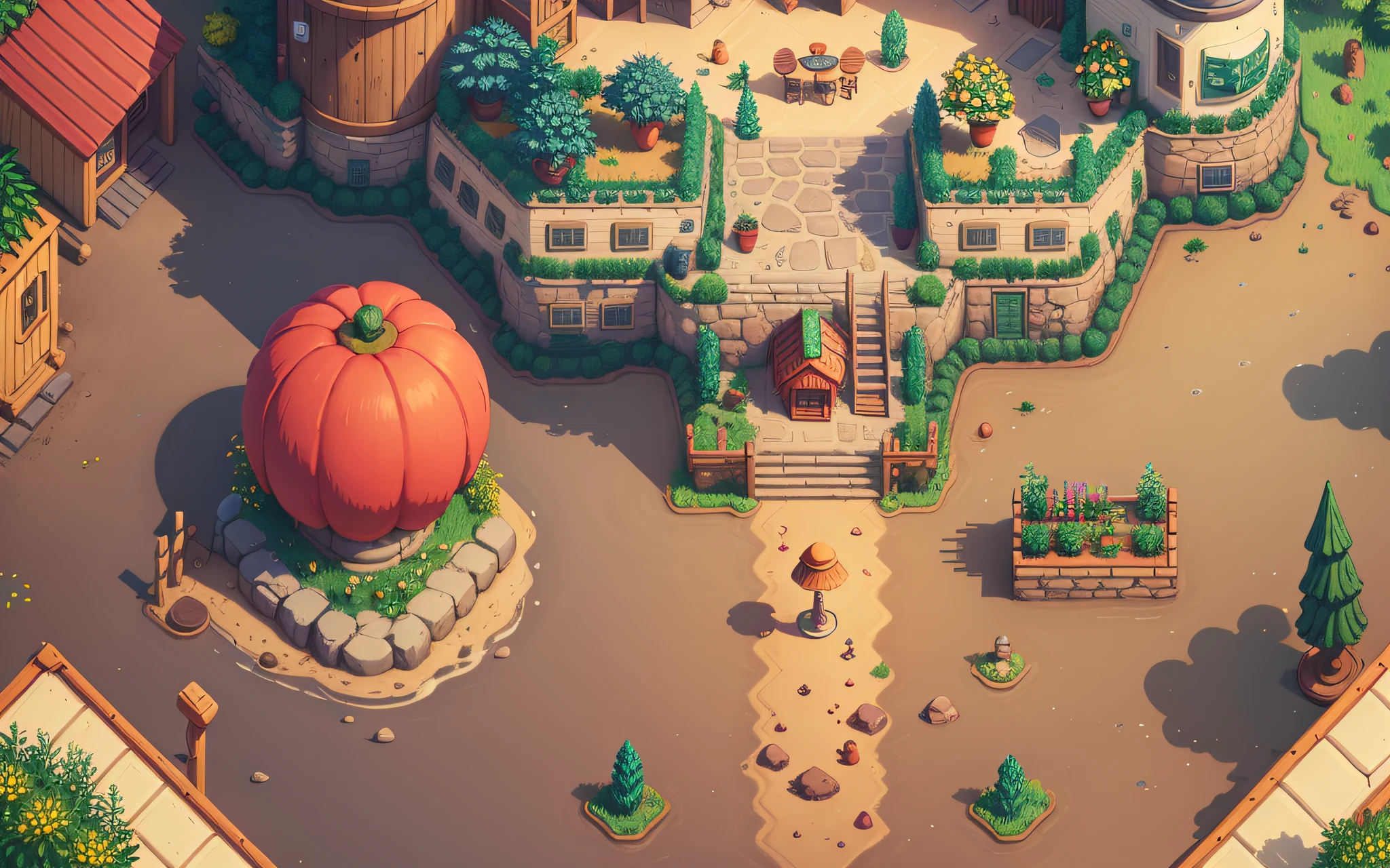 Stardew Valley style, brilliant colors, axonometry, restaurant room