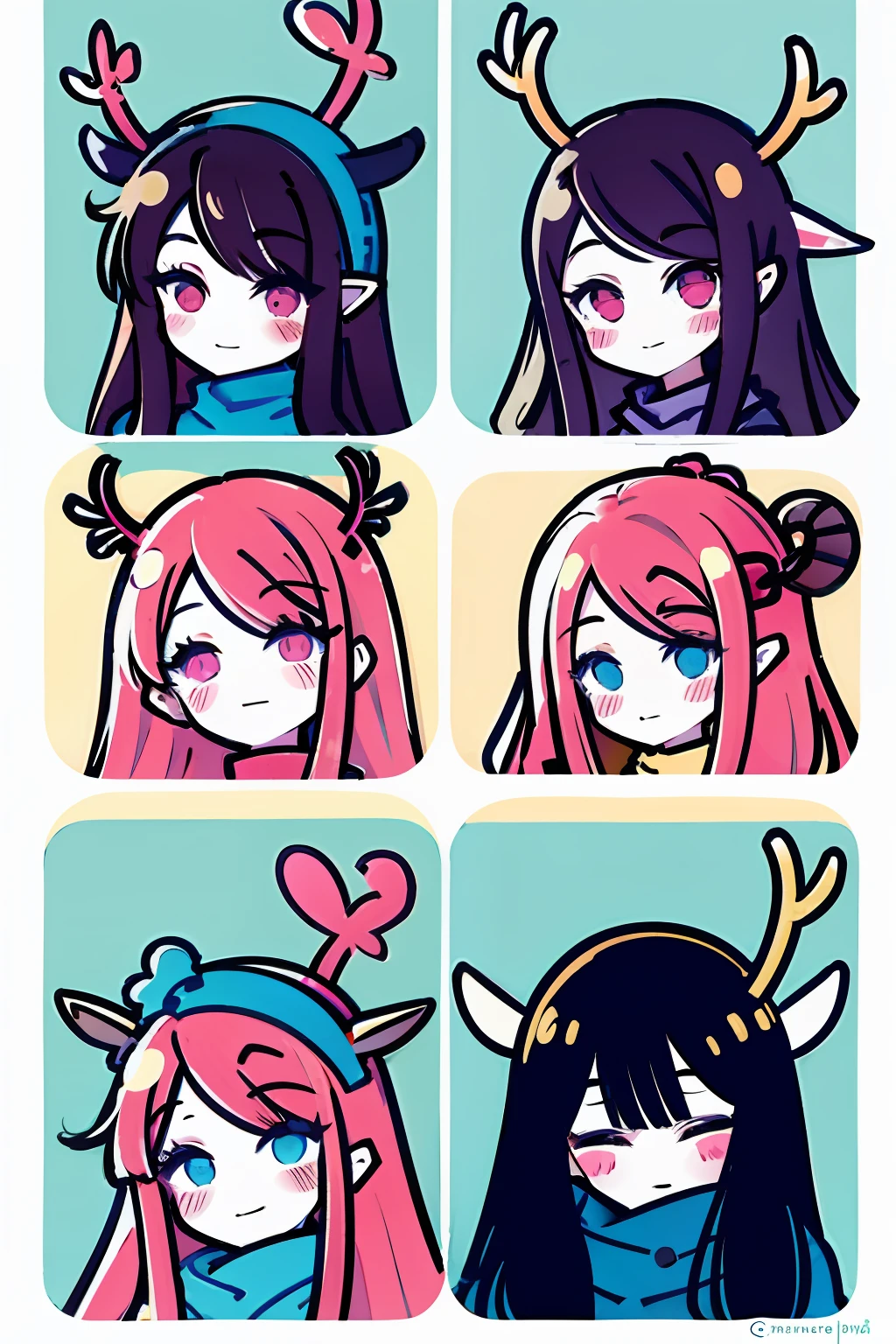 A cartoon girl with deer head and scarf, short antlers, deer ears, cute, anthropomorphic deer female, anthropomorphic female deer, cute horns, [[[[[laughs]]], discordant profile picture, cute, head antlers, by Kanbun master, loli, 🍁 🍂 cute characters