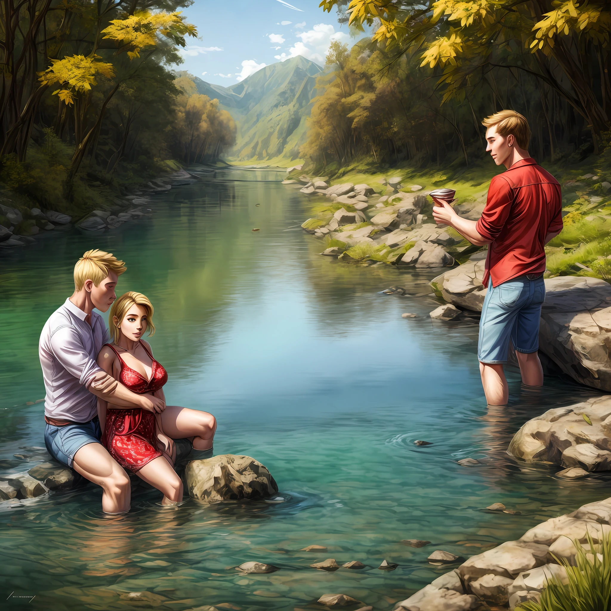 Couple, man and woman, blond, river --auto