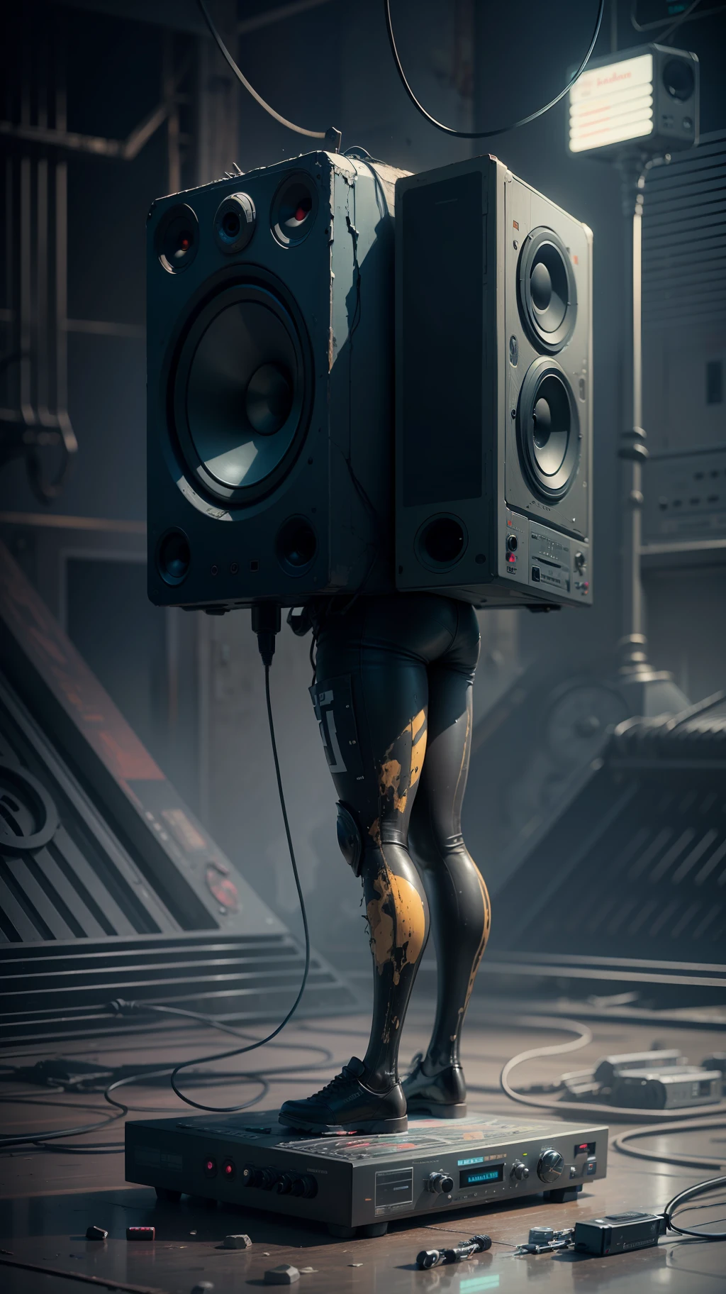 a digital tv store mannequin hi fi new media model in the style of gothic industrial decaying figures 4k, octane rendering, dripping data moshing
