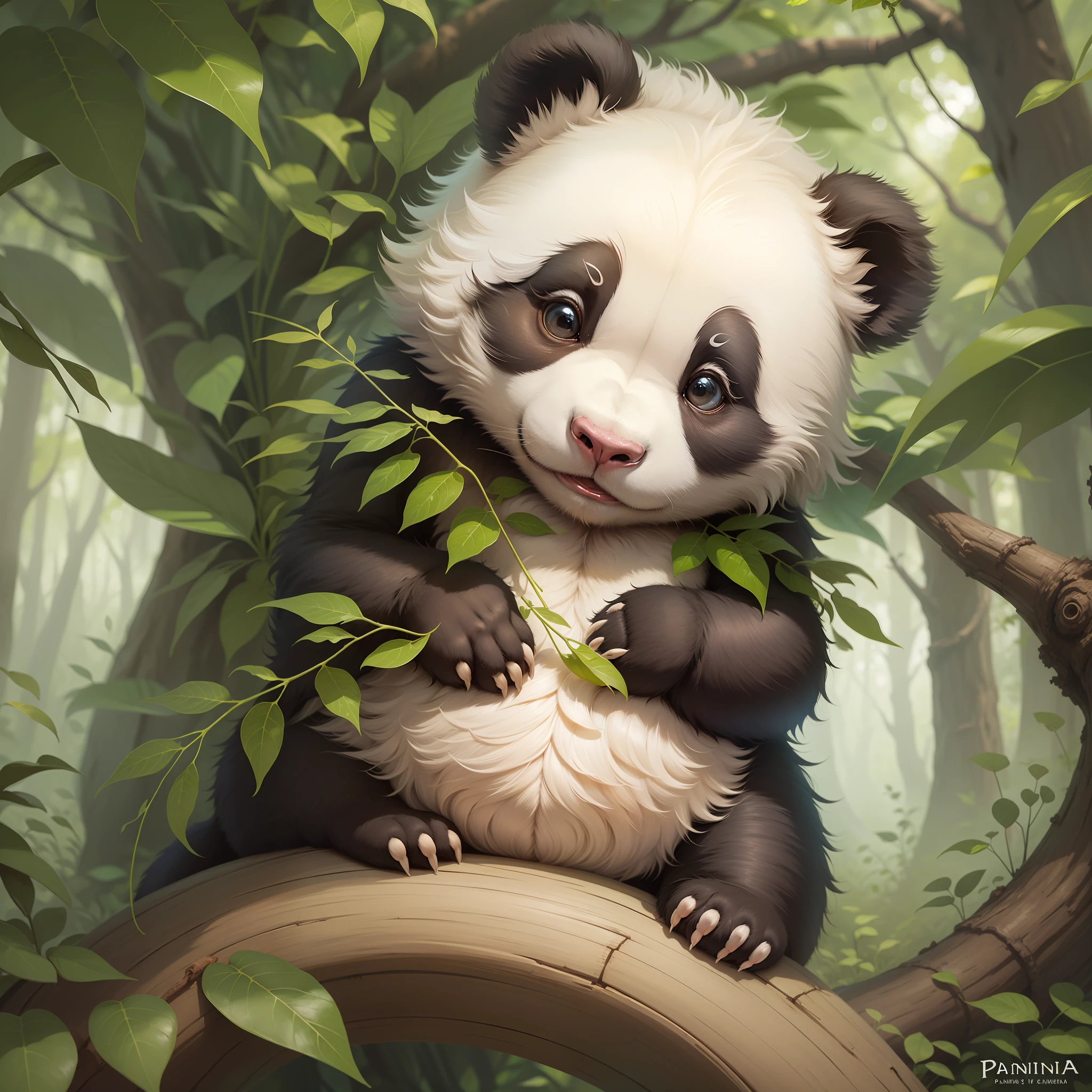 Draw Once Upon a Time, in the enchanted forest, an adorable panda bear named Pancinha. He loved to play and explore the world around him.
