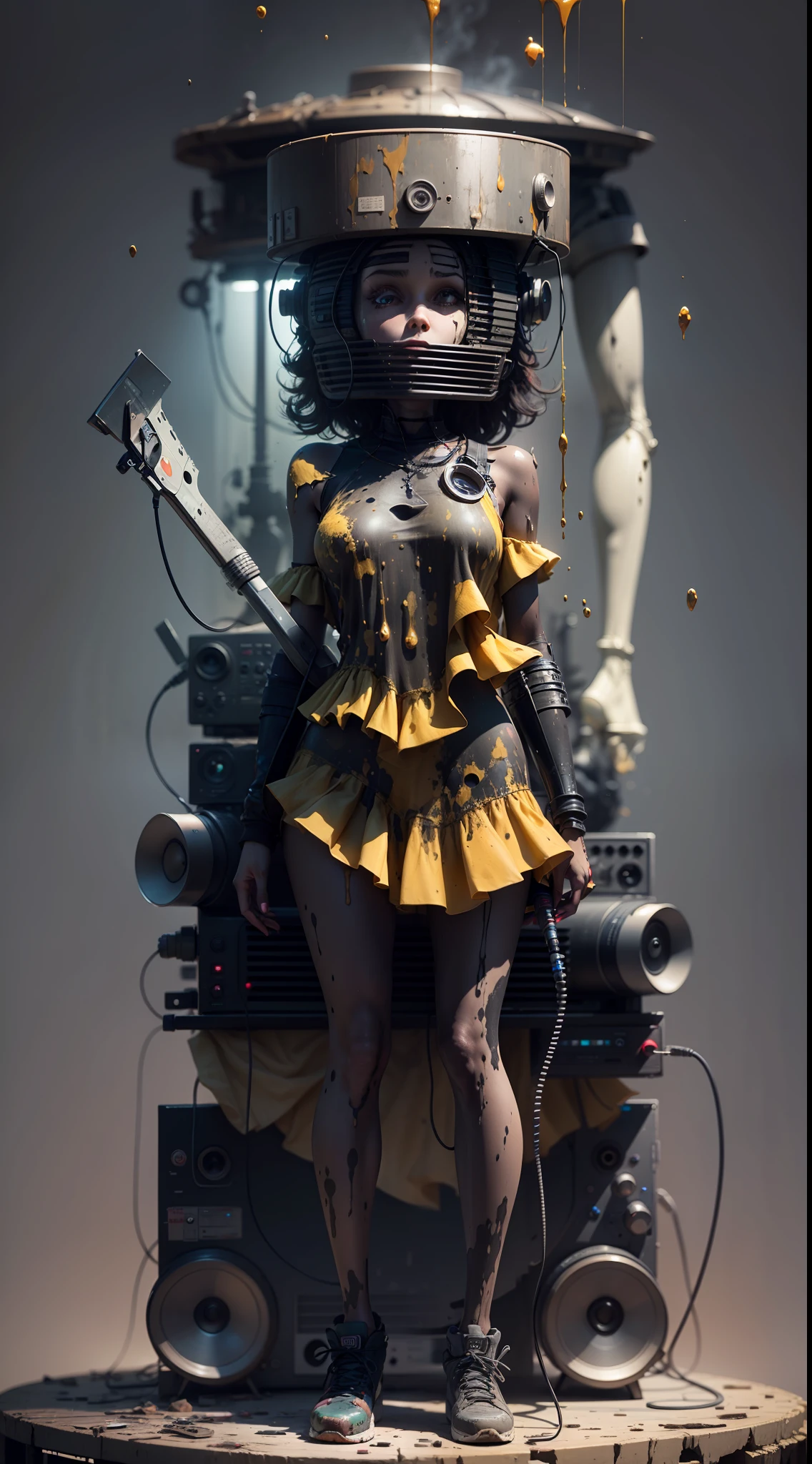 a digital tv store mannequin hi fi new media model in the style of gothic industrial decaying figures 4k, octane rendering, dripping paint, data bending environment