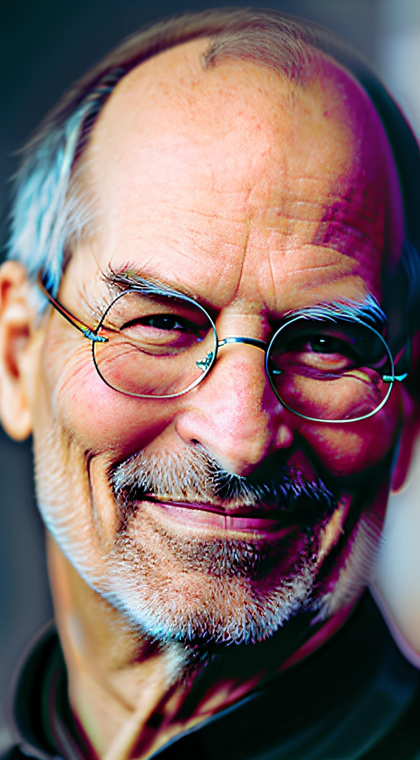 1man, old man, very Steve Jobs, deep set eyes, very thin, black simple turtle shirt, confident, convincing, serious, portrait, front look, 4k, high-res, best quality, illustration --auto