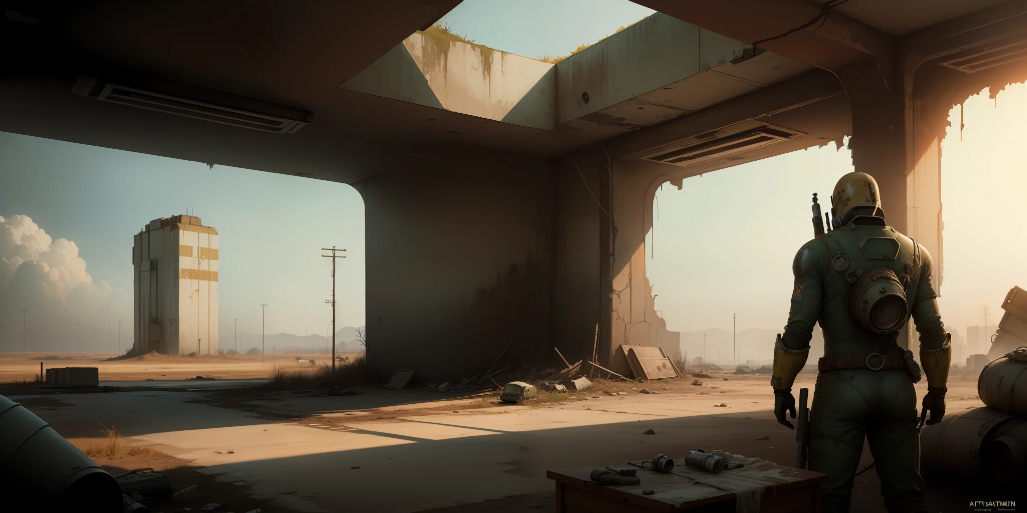 ((Fallout 3 scenario drawing)), detailed, golden aspect ratio, 8k, digital paint, artstation