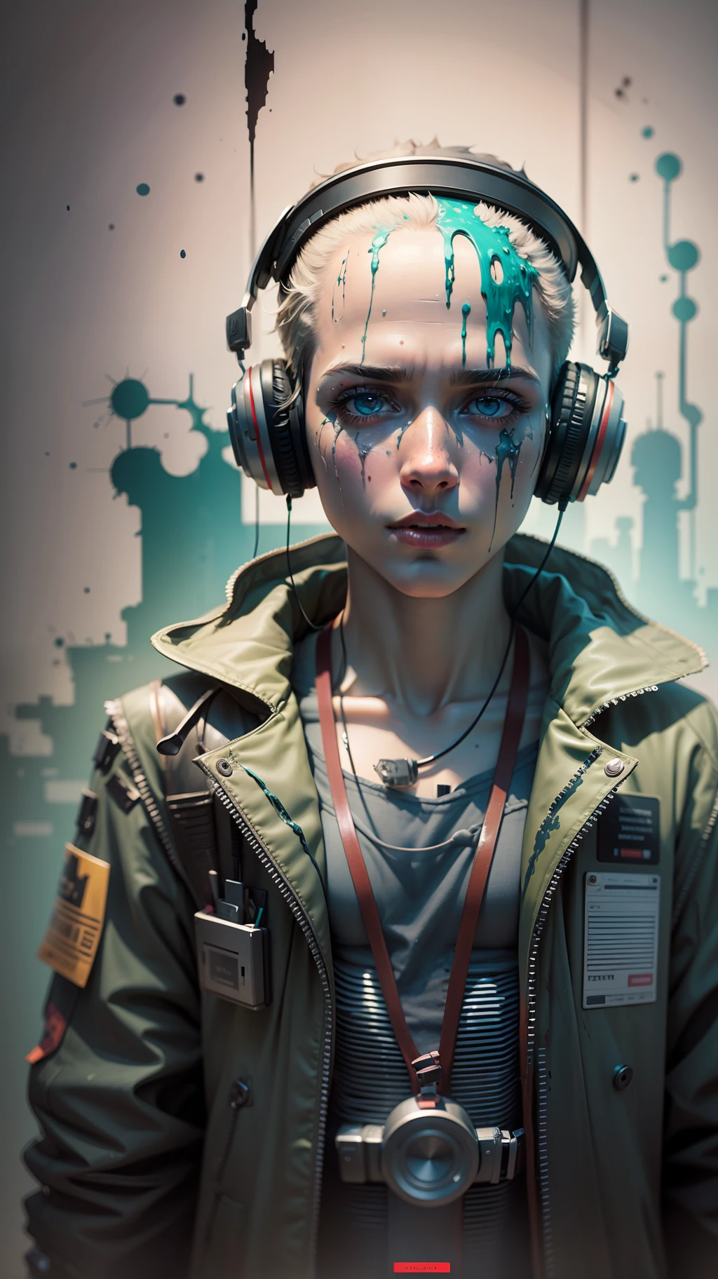 a male digital tv store mannequin hi fi new media model in the style of gothic industrial decaying figures 4k, octane rendering, dripping paint, data bending environment
