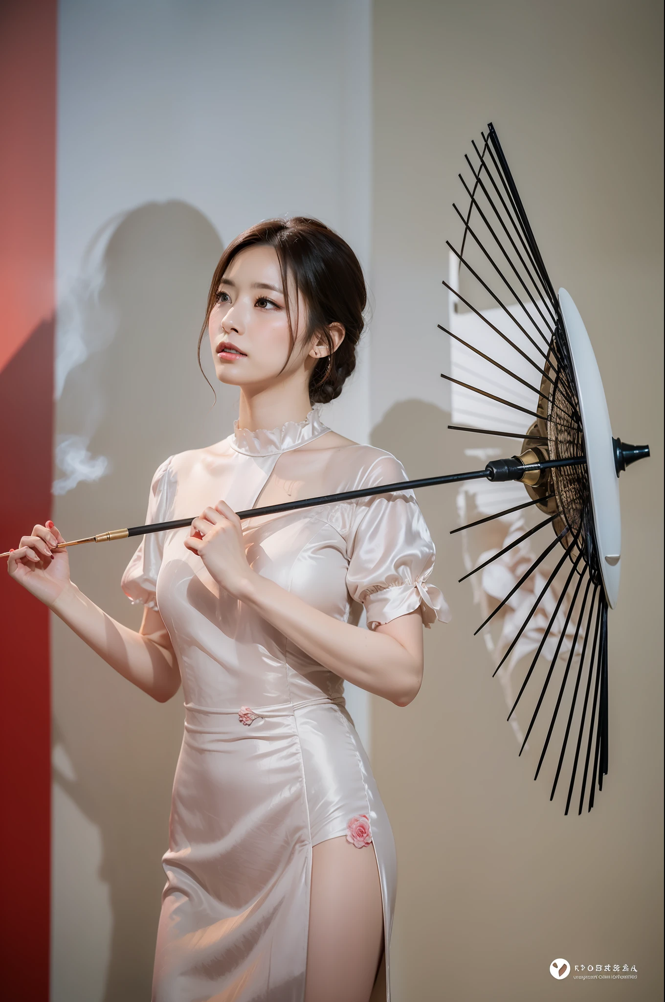 Best quality, masterpiece, super high resolution, (realistic: 1.4), original photo, edited photography, fantasy art
(A woman in her 30s), a woman standing on the path of Graden, (half: 1.3), black hair, short hair, sympathetic face, brown eyes. A faint smile, looking at the audience, (red suit: 1.2), (white shirt), black silk dress, (colorful and dense flower clusters: 1.3). (bright flower color: 1.3, red rose: 1.2, floating skaura_petals) smoke, real-world location, deep contrast, depth of field, dark background, break award-winning photograph, neoism, exposure blend, bokeh, (hdr:1.4), high contrast, (cinematic light), (muted colors),sony A7,F2.4, low saturation, (hyperdetailed:1.2), (noir:0.4)