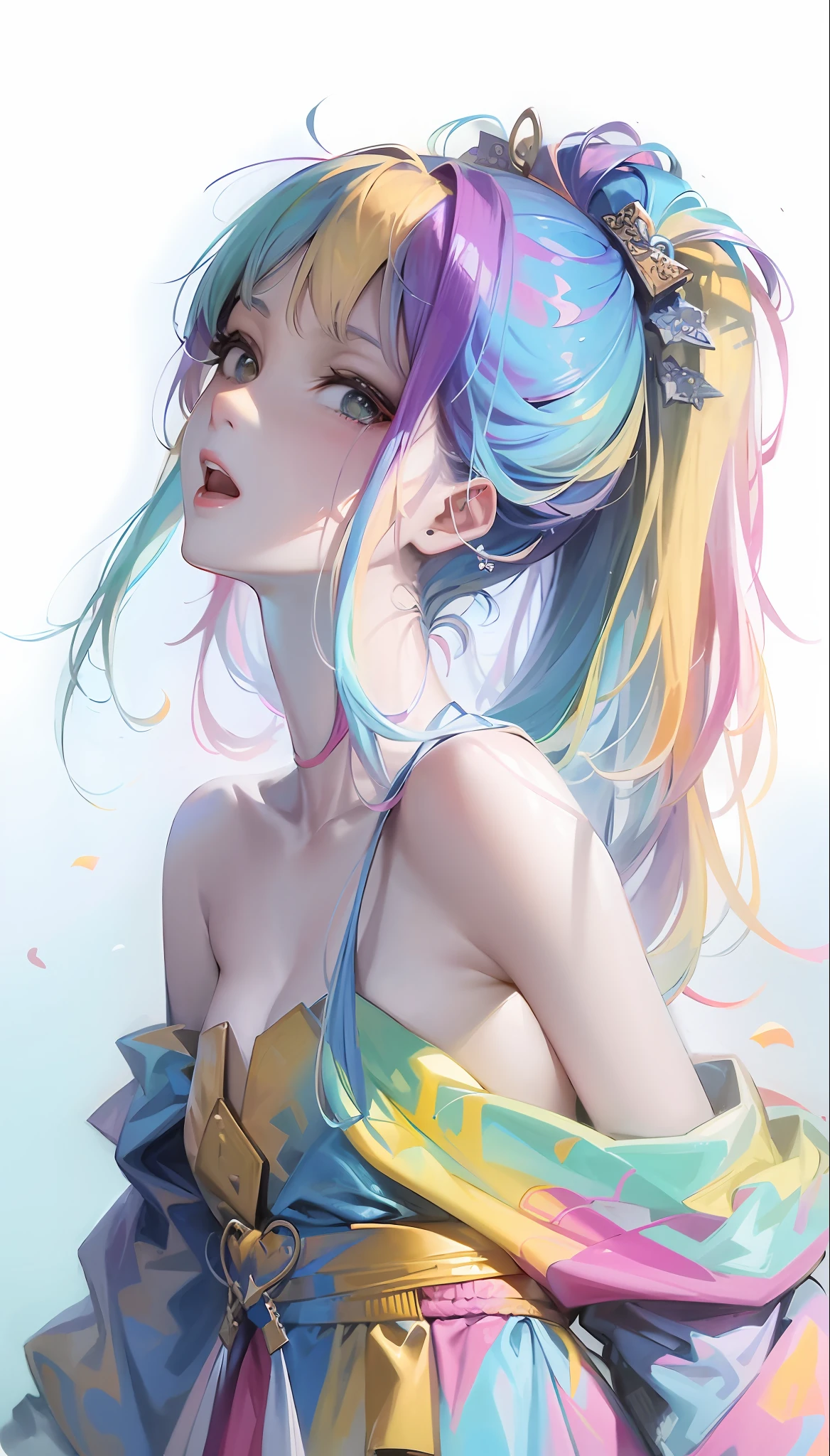 anime girl with colorful hair and a colorful dress, rossdraws pastel vibrant, rossdraws cartoon vibrant, anime style 4 k, beautiful anime portrait, artgerm colorful!!!, ! dream artgerm, beautiful anime girl, anime styled digital art, anime art wallpaper 4k, anime art wallpaper 4 k, digital anime art, extremely detailed artgerm