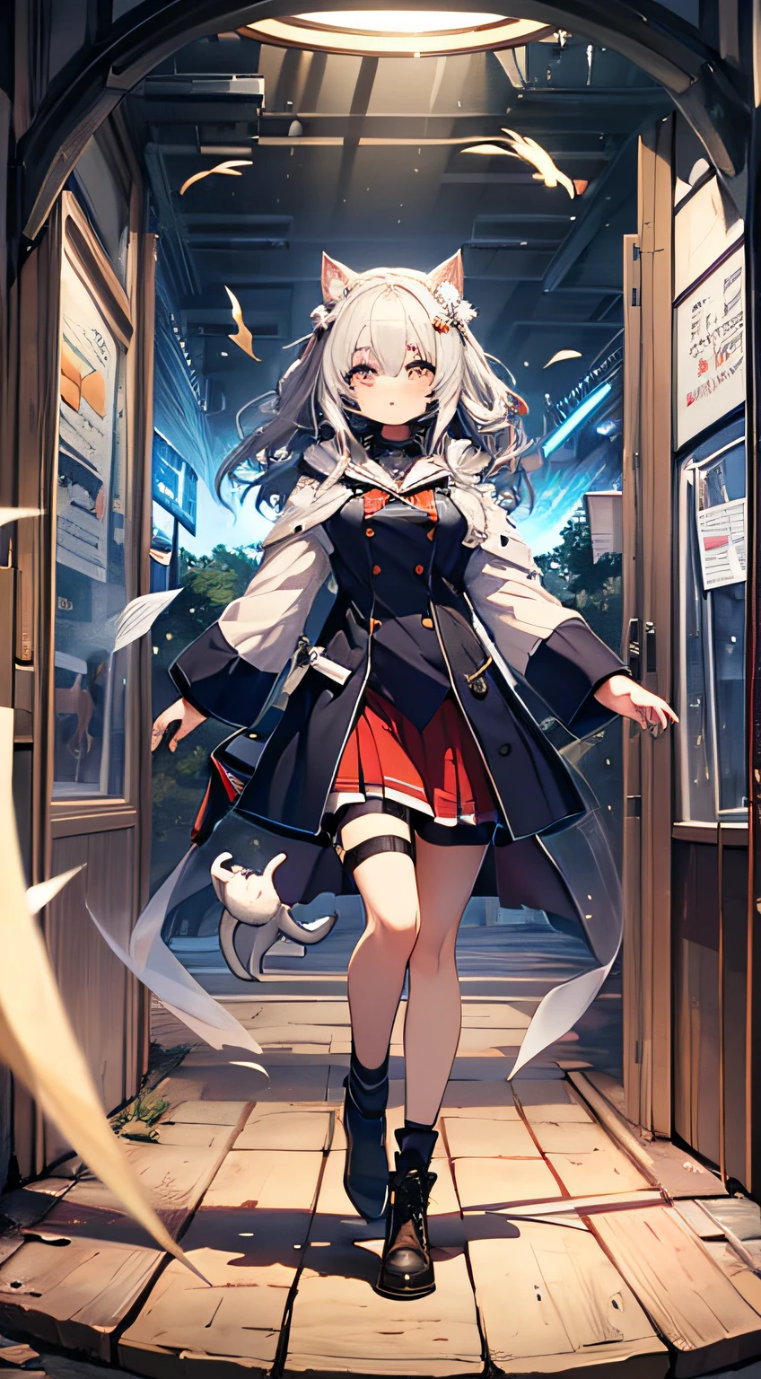 Cat-eared girl, solo, (top quality), (masterpiece: 1.1), full body, looking_at_viewer, dynamic angle, uniform, cute, transparent facial skin,