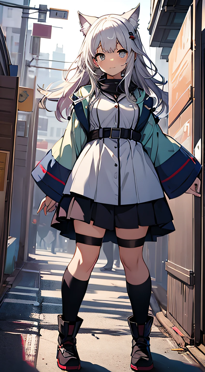 Cat-eared girl, solo, (top quality), (masterpiece: 1.1), full body, looking_at_viewer, dynamic angle, uniform, cute, transparent facial skin,