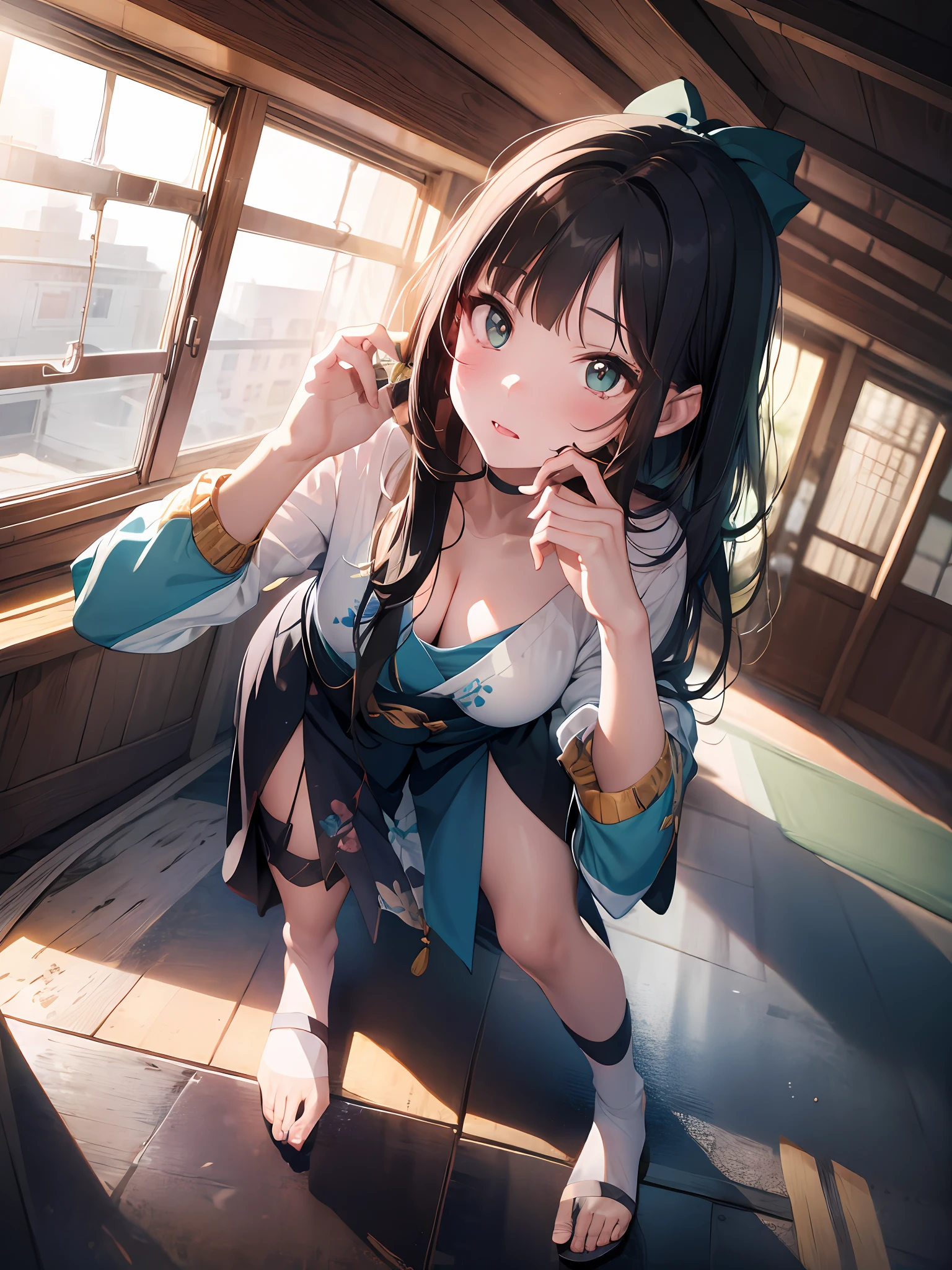 1girl, arm_support, bangs, bare_shoulders, black_hair, black_kimono, blunt_bangs, collarbone, floral_print, green_eyes, hair_ribbon, hairband, hime_cut, japanese_clothes, kimono, kimono_pull, long_hair, long_sleeves, looking_at_viewer, medium_breasts,naked_kimono, obi, print_kimono, ribbon, sash, solo,, 3d face, beautiful girl, Beautiful face, pretty, girlface, kpop idol, supermodel, stunning innocent symmetry face, perfect body, medium breast, slim waist, slim legs, (high detailed skin:1.4), glowing eyes, goddess, natural skin texture, shiny skin, White skin, Beautiful detailed face, detailed face, real skin texture, cute delicate face, finely detailed face, golden ratio, golden ratio face, expressive eyes, perfect face, perfect skin, flawless face, clear face, shiny hair, pale skin, Proper body proportion, perfect anatomy, realistic skin texture, luscious lips, glossy lips, natural makeup, beautiful bright pupils, slender figure, intricate eyes, detailed pupils, detailed face and eyes, longeyelashes, blush, good hand, perfect hands, pretty face, beautiful female bodies, finely detailed skin, oily shiny skin, 0 --s2