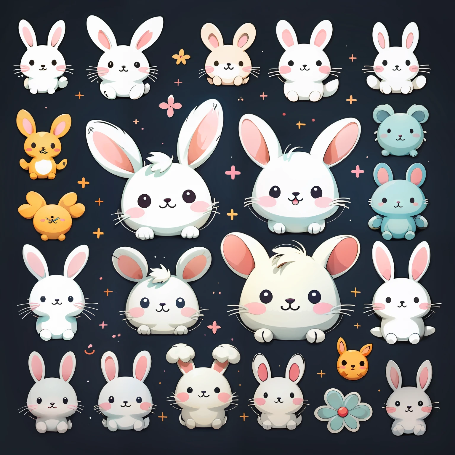 stickers, cute bunnies, simple backgrounds,