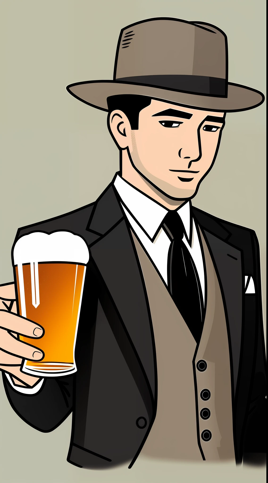 Illustration of a beer drinker rétro yellow suit gentleman drawn in a flat design