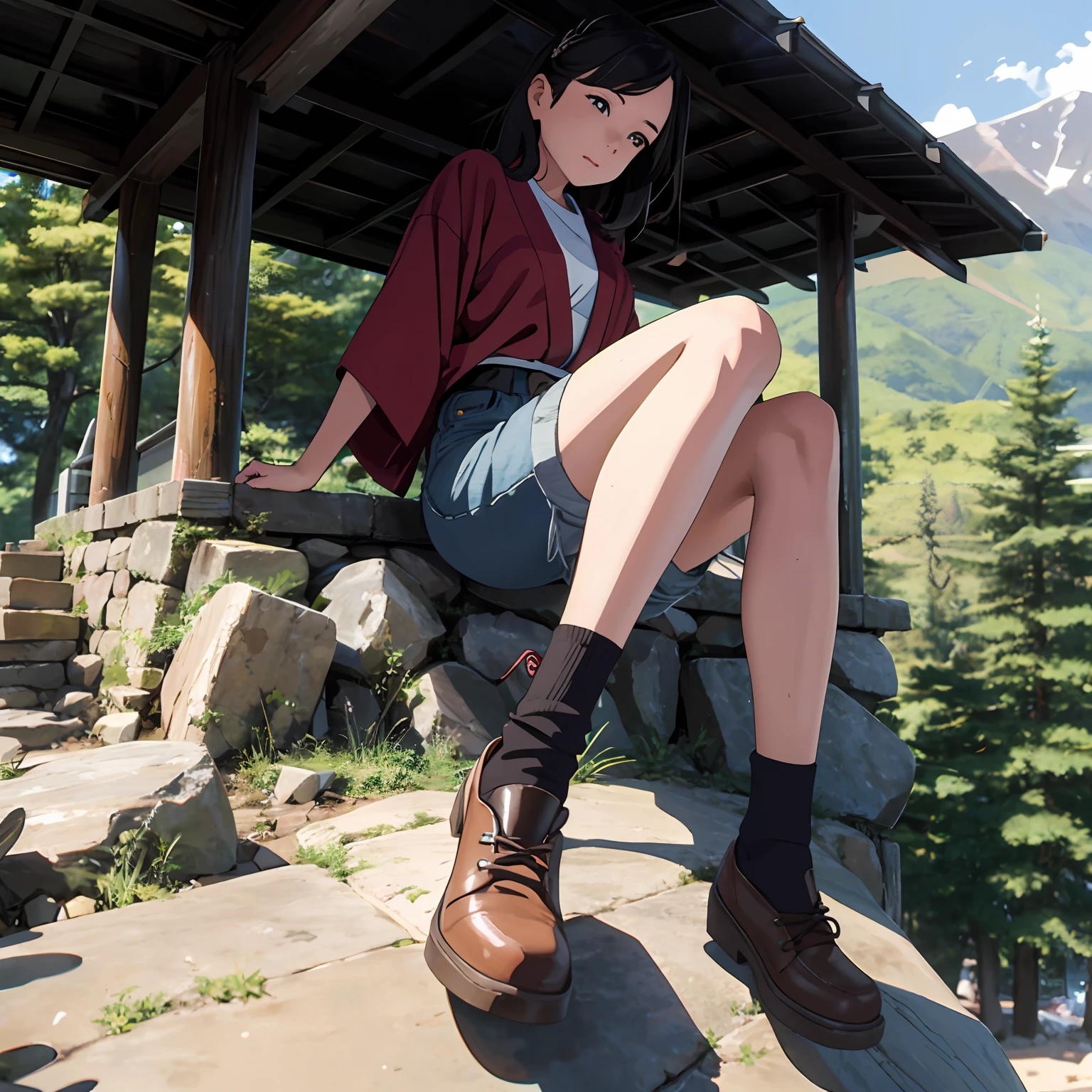 Girl who likes mountain climbing, Japan in jeans --auto