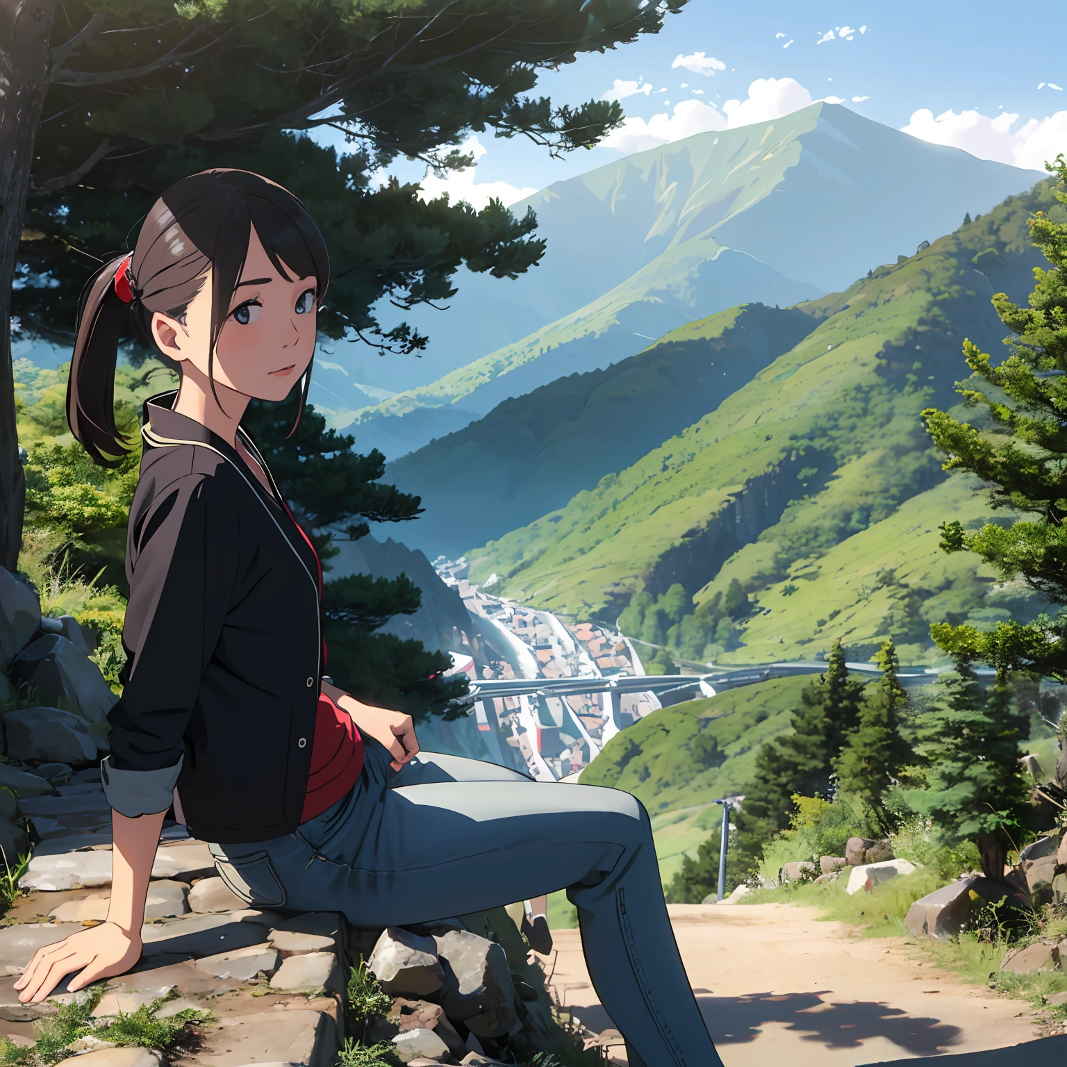 Girl who likes mountain climbing, Japan in jeans --auto