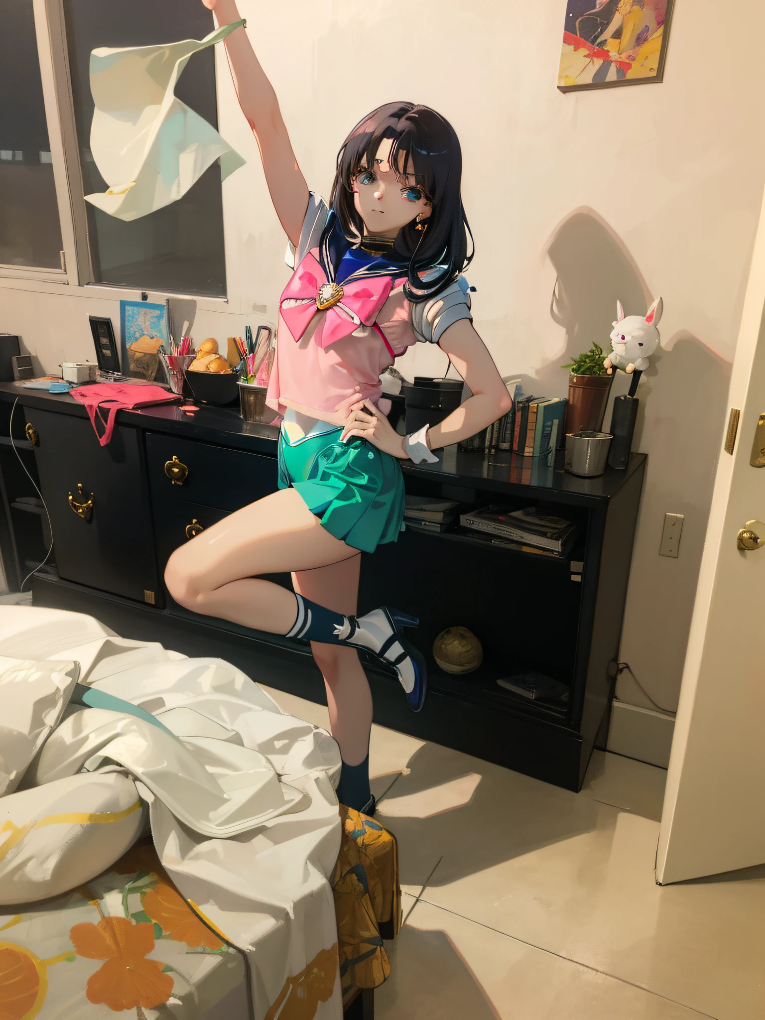 ((Masterpiece)), sailor moon costume, beautiful wings, beautiful face, beautiful eyes, ultra detailed, anime rabbits, high quality