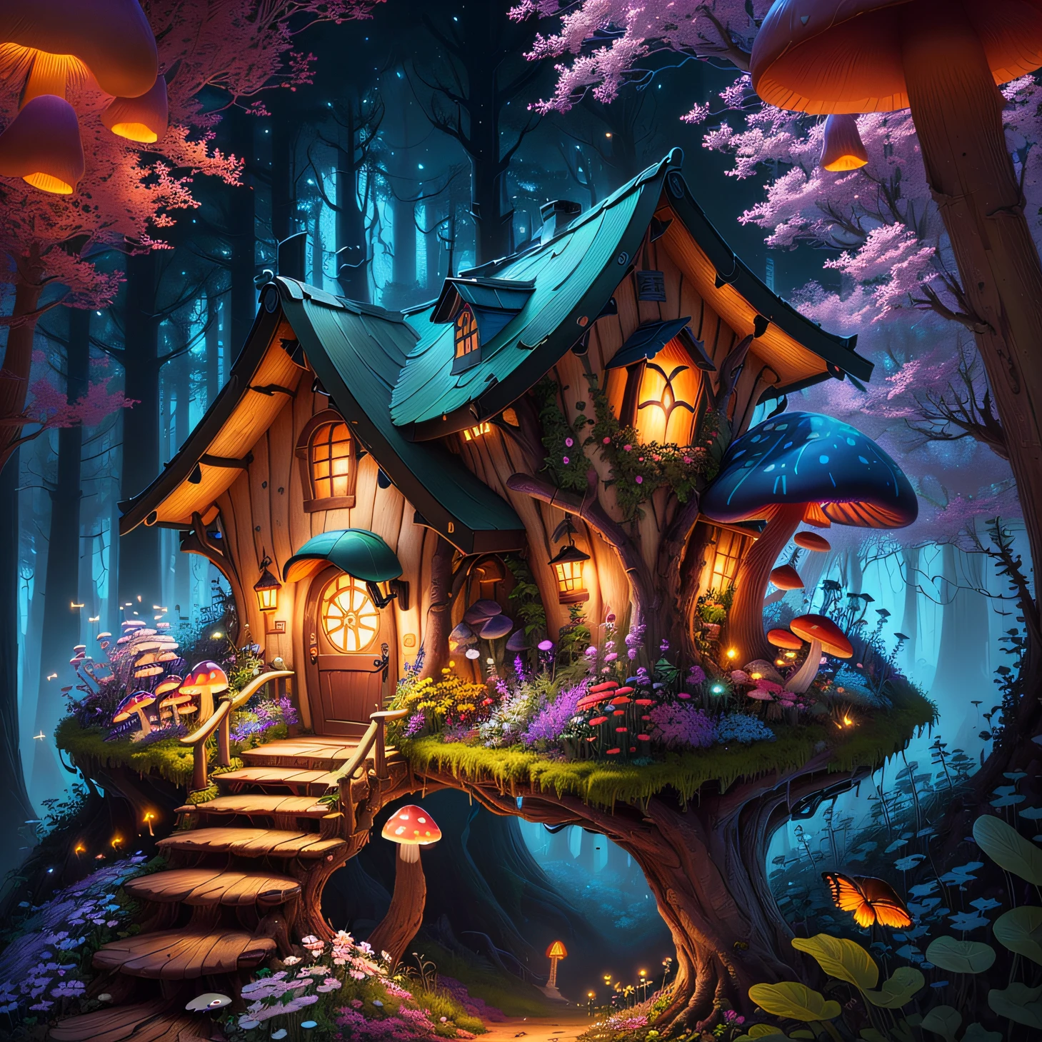 a closeup of a tree with a house in the middle of it on top of an anthill, magical fantasy vegetation, fantasy game art style, detailed fantasy illustration, highly detailed magical fantasy, fancy fantasy landscape art, magical fantasy concept art 2 d, detailed digital fantasy art, fantasy tree, colorful concept art, enchanted magical fantasy forest, magic fantasy forest, magical fairy background --auto