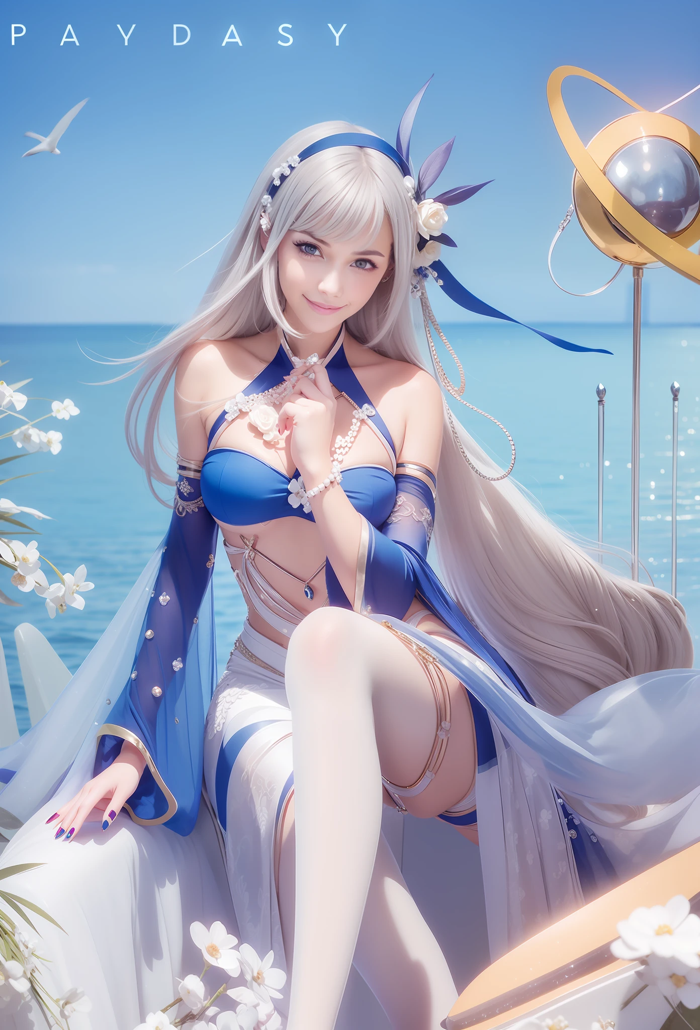 Blue nails, smile, perfect