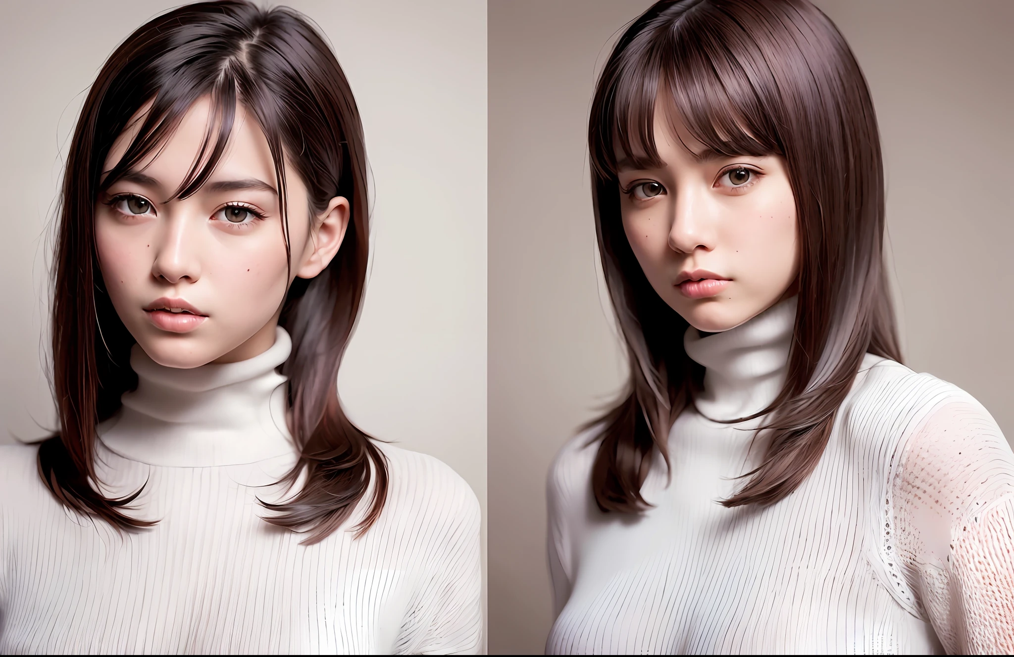 1girl,beautiful vintage color, instagram (photorealistic, high resolution:1.4), ((puffy eyes)), looking at viewer, , full body (8k, RAW photo, best quality, masterpiece:1.2), (realistic, photo-realistic:1.37),(sharp focus:1.2), professional lighting, photon mapping, radiosity, physically-based rendering, (pale skin:1.2),,(small breasts:1.2),, looking at viewer, (middle hair:1.2), portrait, purple eyes, (sliver hair:1.2),bangs, (simple background:1.4), solo, upper body, white background,realistic,(masterpiece:1.4),(best quality:1.4),(shiny skin),fashi-girl,makeup,(closed mouth:1.4),(skinny,,shy, :1.3),(white Turtleneck sweater:1.2), ulzzang-6500-v1.1, pureerosface_v1,