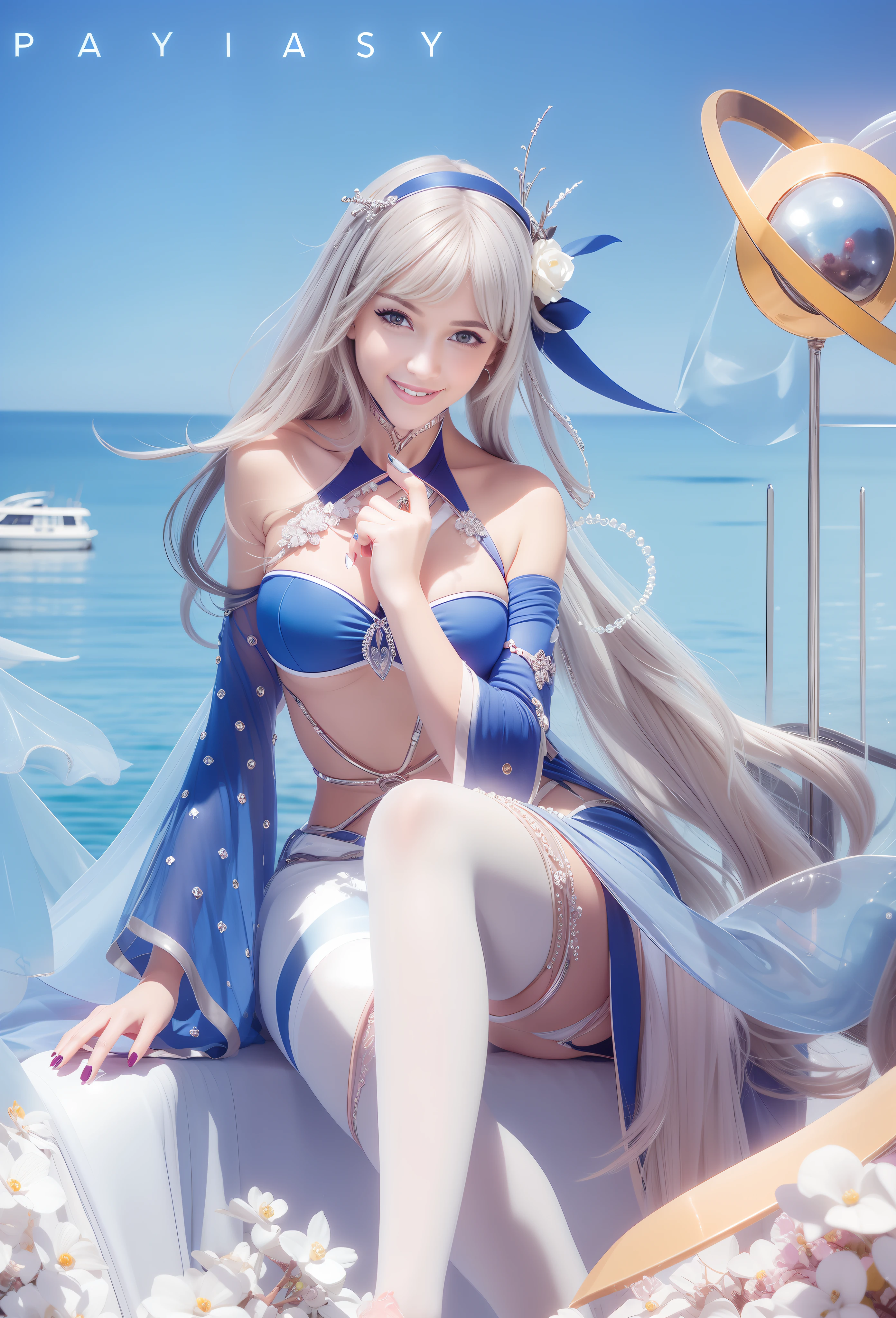 Blue nails, smile, perfect