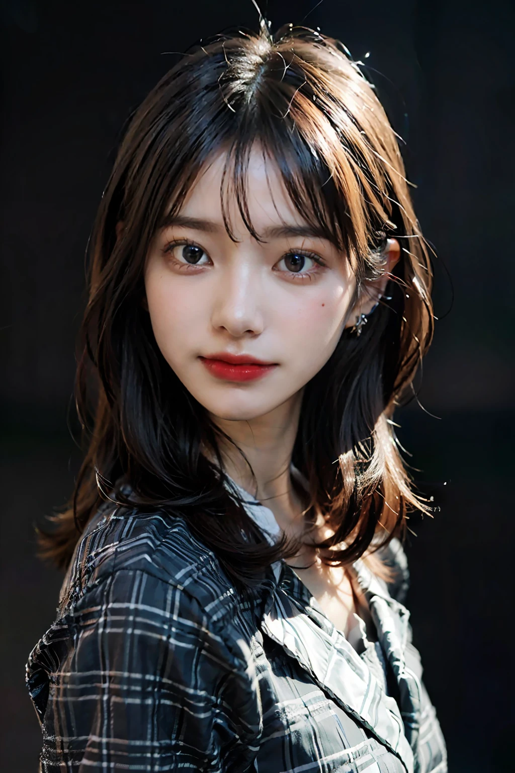 1girl, beautiful retro colors, instagram (realistic, high resolution: 1.4), (puffy eyes)), looking at the viewer, full body (8k, RAW photo, best quality, masterpiece: 1.2), (realistic, photorealistic photo: 1.37), (sharp focus: 1.2), professional lighting, photon mapping, radiosity, physically based rendering, (pale skin: 1.2), looking at the viewer, (medium hair: 1.5), portrait, purple eyes, (black hair:1.1), bangs, (simple background: 1.4), solo, upper body, realistic, (masterpiece: 1.4), (highest quality: 1.4), (brightened), mage sister, smile (thin, shut up, shy: 1.3), (standing, black flight attendant uniform, necromancer: 1.1), medium bust, sexy pose,