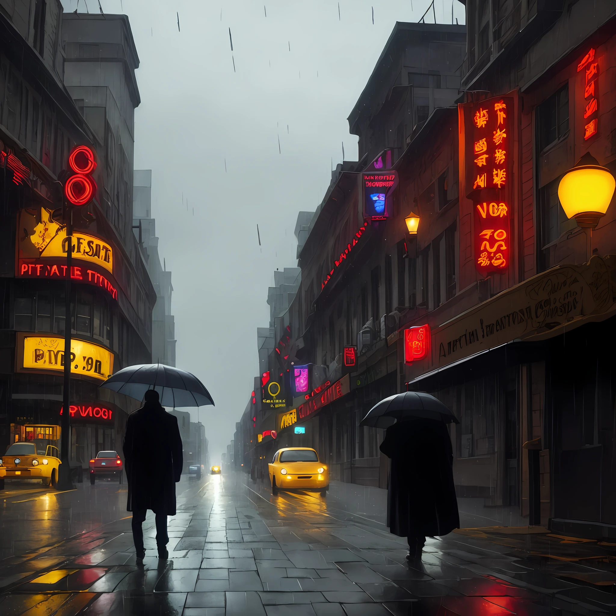 (masterpiece,best quality: 1.2), ultra-detailed face, (muted colours:1.2, dark studio, rim lighting, two tone lighting, dimly lit, low key, ), ((heavy rain weather)),long leather rain coat,
a poster for a 1930s \(style\), noir detective movie,(noir atmosphere:1), gloomy atmosphere,night city street, emphasis on noir colors,
New York in the 1930s, and Detective Jack Sullivan just returned to his office after a long day of pounding the pavement, trying to solve the latest case that had been thrown his way. It was a tough one, and he was no closer to finding the perpetrator than he was when he started,
trending on ArtStation, trending on CGSociety, Intricate, High Detail, dramatic, photorealistic painting art by midjourney and greg rutkowski,