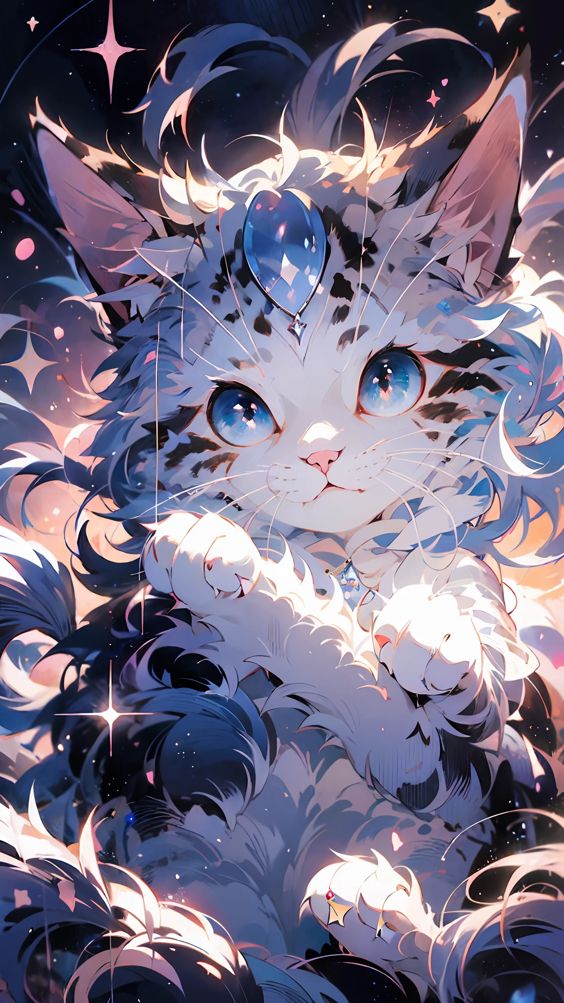 anime cat with blue eyes and stars on background, anime cat, cute cat anime visual, realistic anime cat, cute detailed digital art, anime art wallpaper 4k, anime art wallpaper 4k, very beautiful furry art, beautiful anime cat, very beautiful anime cat, 4k manga wallpaper, cute anime cat girl, anime art wallpaper 8k