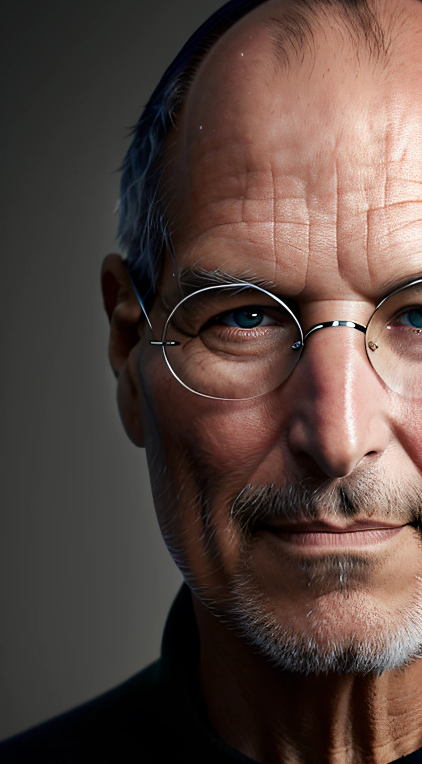1man, old man, very Steve Jobs, deep set eyes, very thin, black simple turtle knitwear, confident, convincing, serious, portrait, front look, 4k, high-res, best quality, illustration --auto