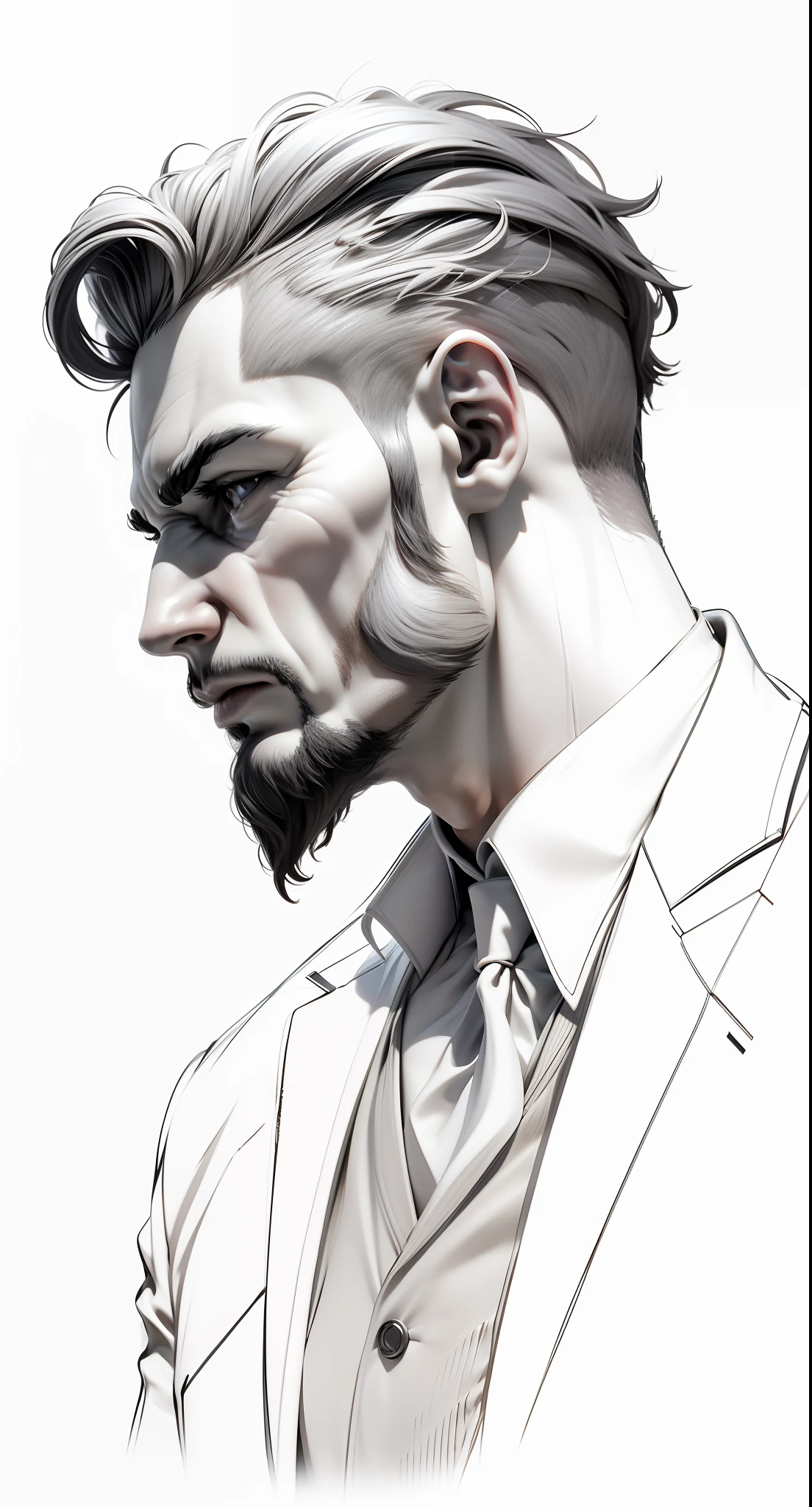 Man in profile, white and black suit, unreal engine 5, 8k.