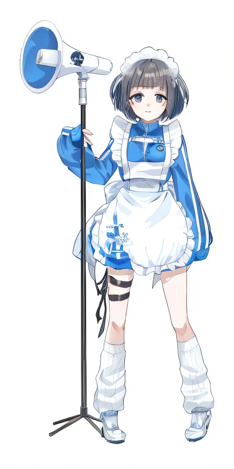 anime girl in a blue and white outfit holding a microphone, maid outfit, anime girl in a maid costume, kantai collection style, anime full body illustration, azur lane style, from the azur lane videogame, anime cat girl in a maid costume, render of april, maid, anime maid ss military, official character art, maid dress