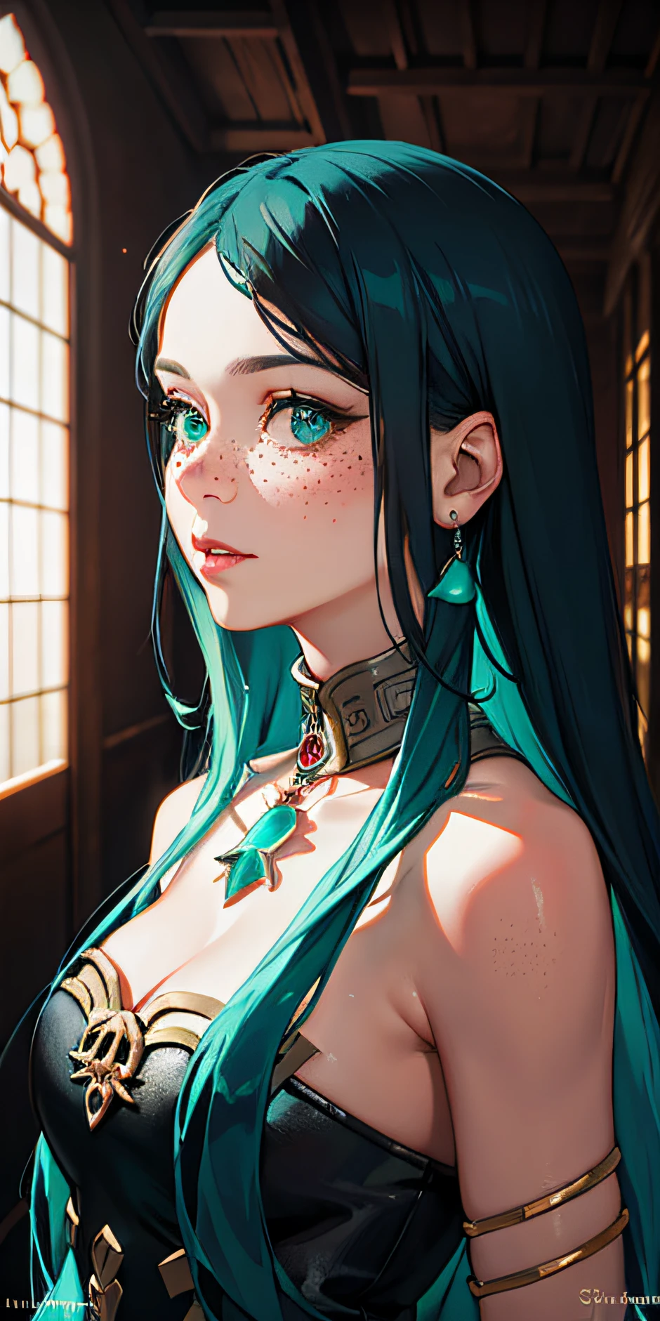 hyper realistic, ultra detailed photograph of a barbarian woman, ((Jade ocean:1.25)), golden jewelry, shiny, sunlight fractal details, (Anna Steinbauer:1.5), depth of field, HOF, hall of fame, detailed gorgeous face, apocalyptic environment, natural body posture, professional photographer, captured with professional DSLR camera, trending on Artstation, 64k, ultra detailed, ultra accurate detailed, bokeh lighting, surrealism, Thomas Kinkade background, urban, ultra unreal engine, ((Pauline Voß)), ((Pascal Quidault)), ((Anna Helme)), Martina Fackova, intricate, epic, freckles, peach fuzz, detailed mascara