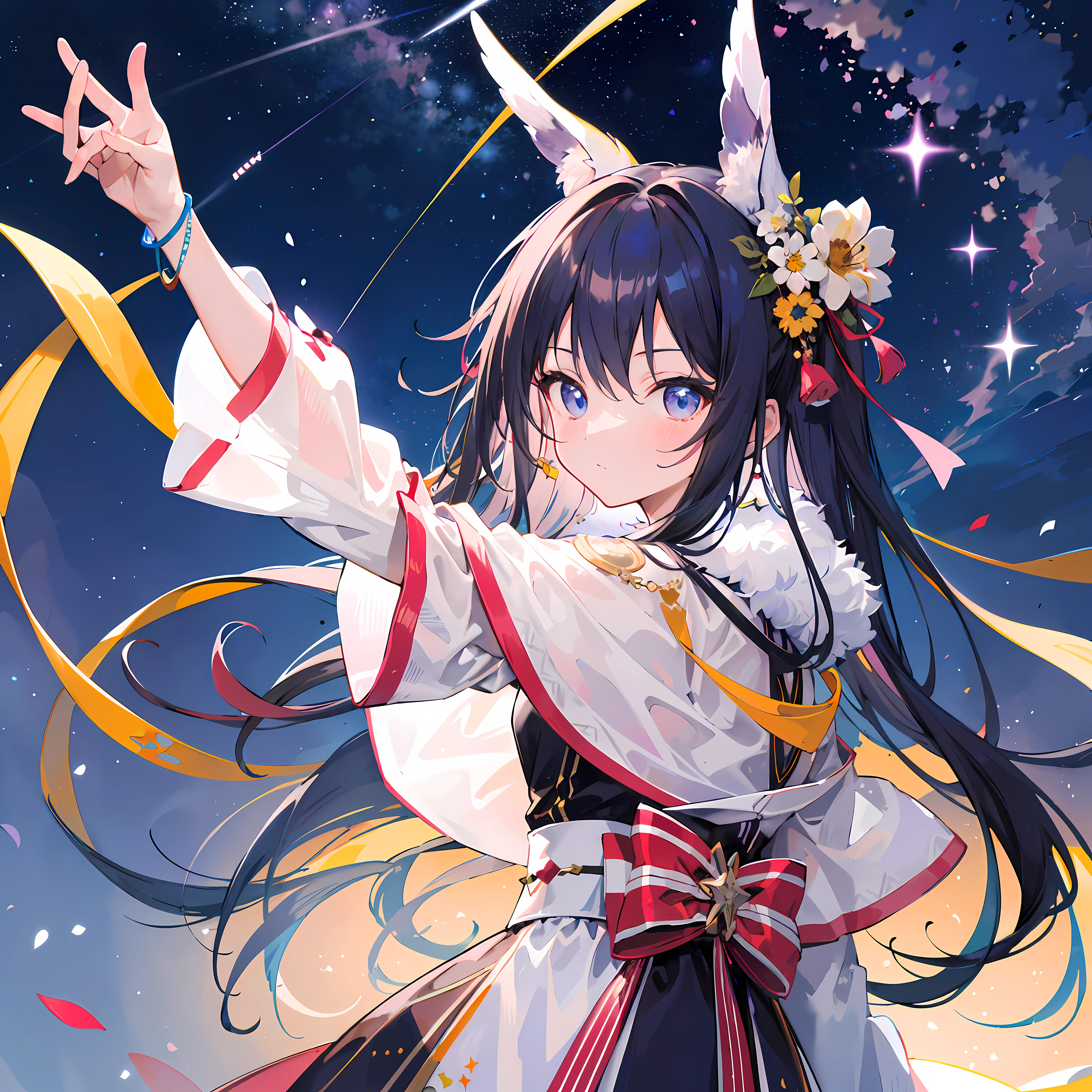 (top quality, super detail: 1.1),
Tanabata, girl, holding a strip, absurdly beautiful night sky,