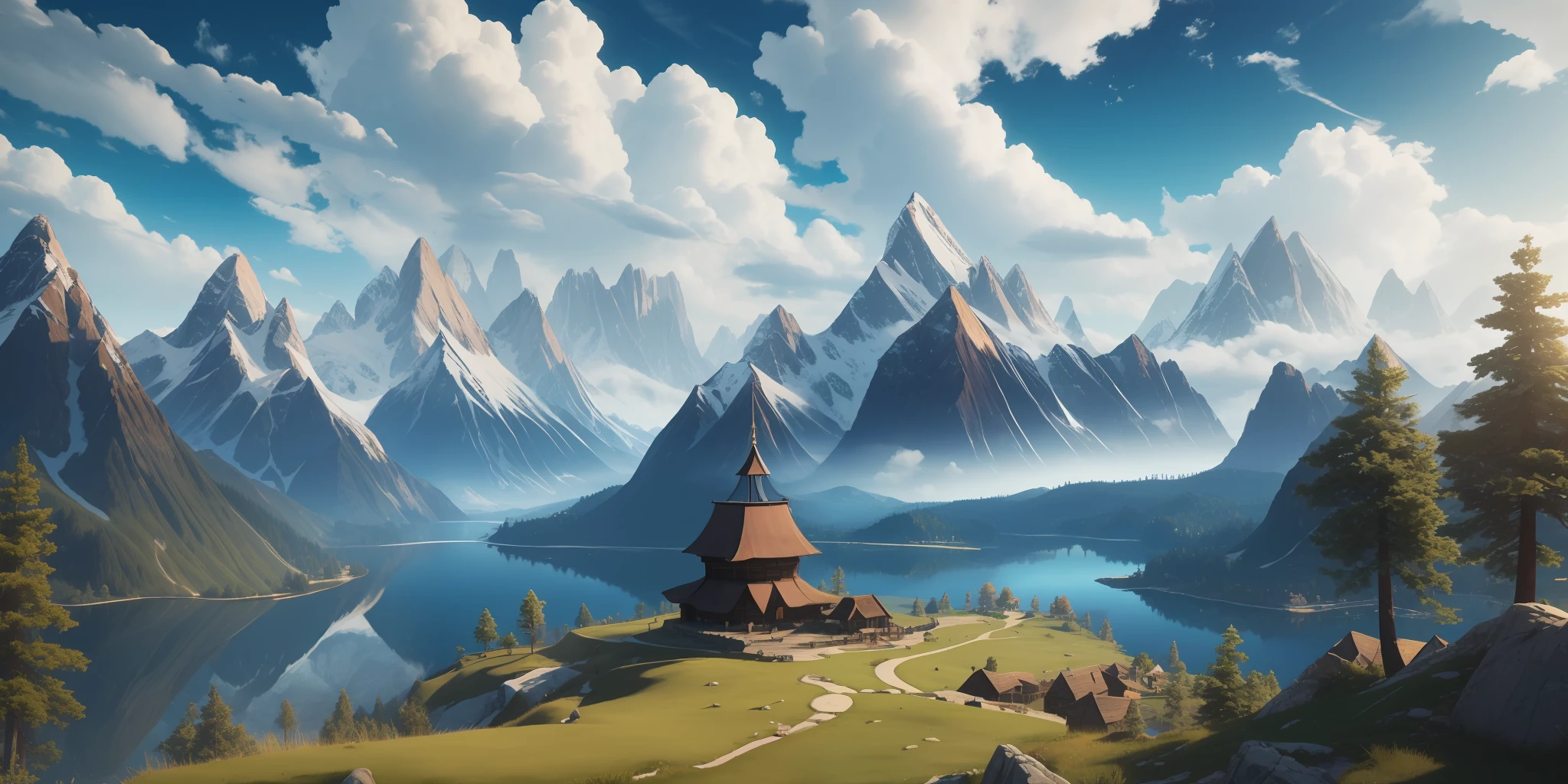 Masterpiece, best quality, high quality, extremely detailed CG unity 8k wallpaper, landscape, outdoor, sky, clouds, sky, no humans, mountains, landscapes, trees,