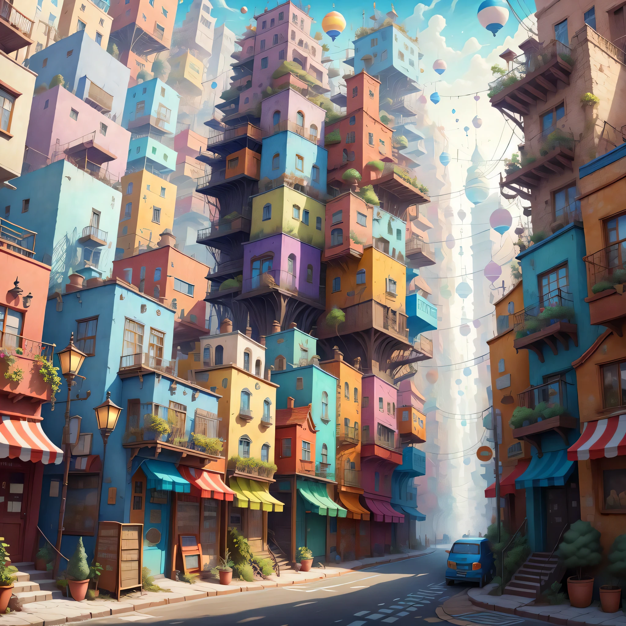 StackedCityAI street , colorful