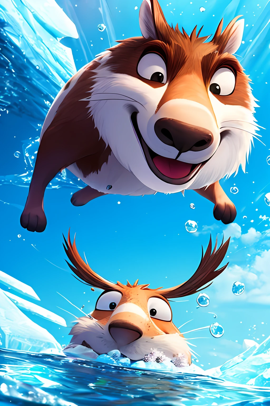Ice Age, Quette, Quette in the Water, Quett Scared, Quett for Help, Quett Lonely, Icy, 8K, Masterpiece