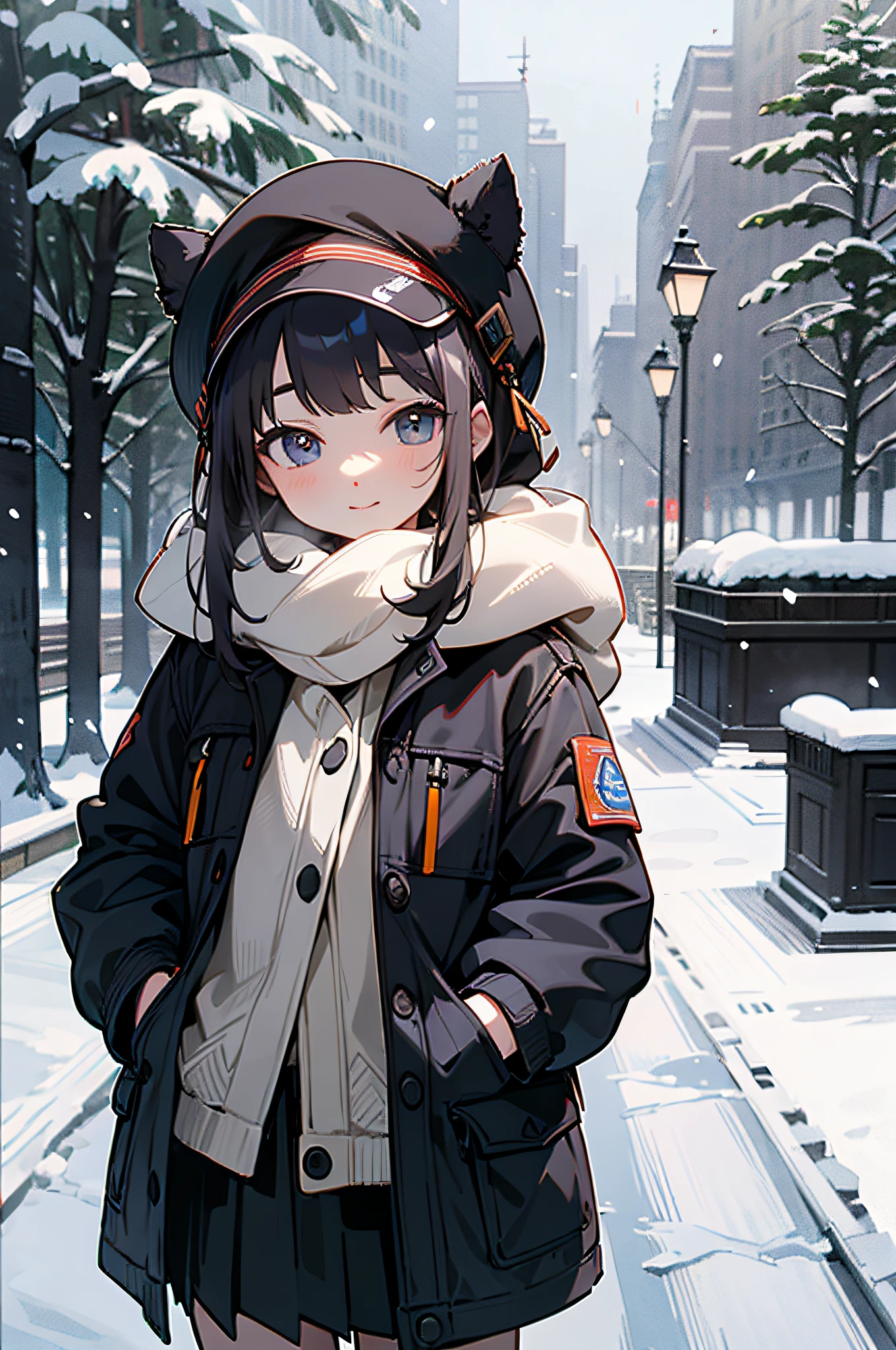 Best quality, super high resolution, (masterpiece: 1.4), winter, snow, little girl