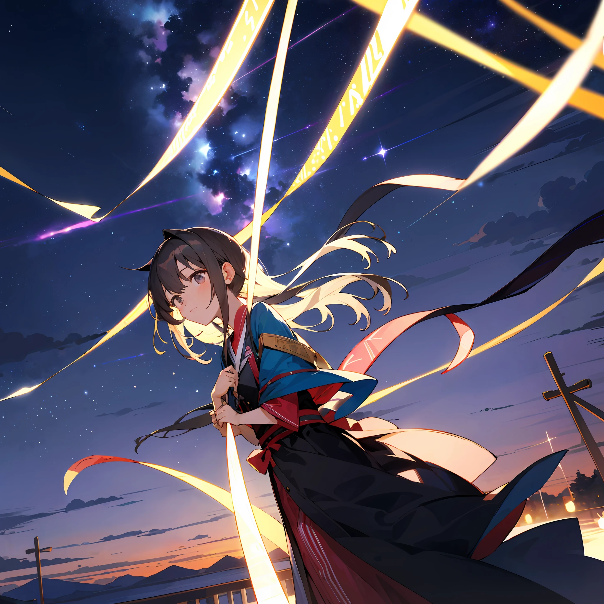 (top quality, super detail: 1.1),
Tanabata, girl, holding a strip, absurdly beautiful night sky,
