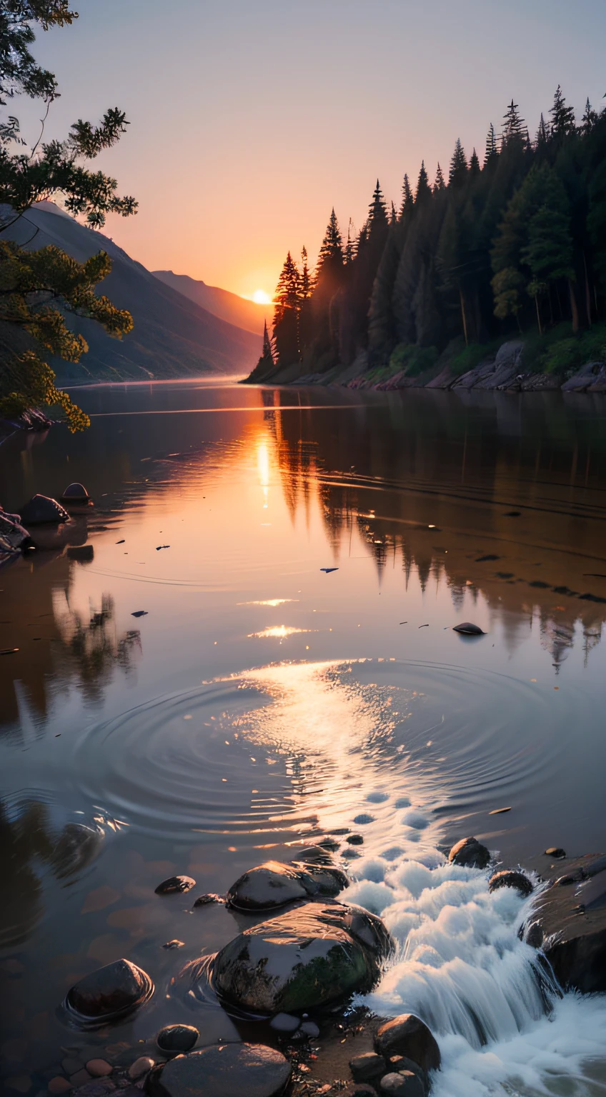 Imagine a stunning landscape at dusk, with serene, calm rivers reflecting the vibrant colors of the sunset. The sky is painted in shades of orange, pink and purple, creating a celestial spectacle. The waters flow gently, forming a backdrop of peace and tranquility. In this landscape, you feel God's presence in a deep and comforting way. Rivers symbolize life and purification, and God's presence is felt in the flowing waters. It is as if the divine presence itself is present in every drop of water, bringing life, healing, and spiritual renewal. The magnificent beauty of the sunset reflected in the waters of the rivers is a testament to divine grandeur and power. It reminds us of the creativity of God, who paints the sky with the most beautiful colors and transforms the landscape into a true spectacle. It is a scene that invites us to contemplate divine art, to marvel at its grandeur and to connect with the Sacred. Moreover, the calm and serenity of the rivers invite us to a deeper communion with God. The softness of the waters and the tranquility of the environment allow us to feel His presence and hear His voice in the midst of silence. It is a sacred time to connect with the divine, to find inner peace, and to strengthen faith. In this landscape of the sunset with the presence of God in the rivers, we can feel the love, peace and spiritual renewal that He offers us. It is a time to give thanks for God's creation, to find comfort, and to be reminded that God is always present, guiding and blessing us on our journey. --auto