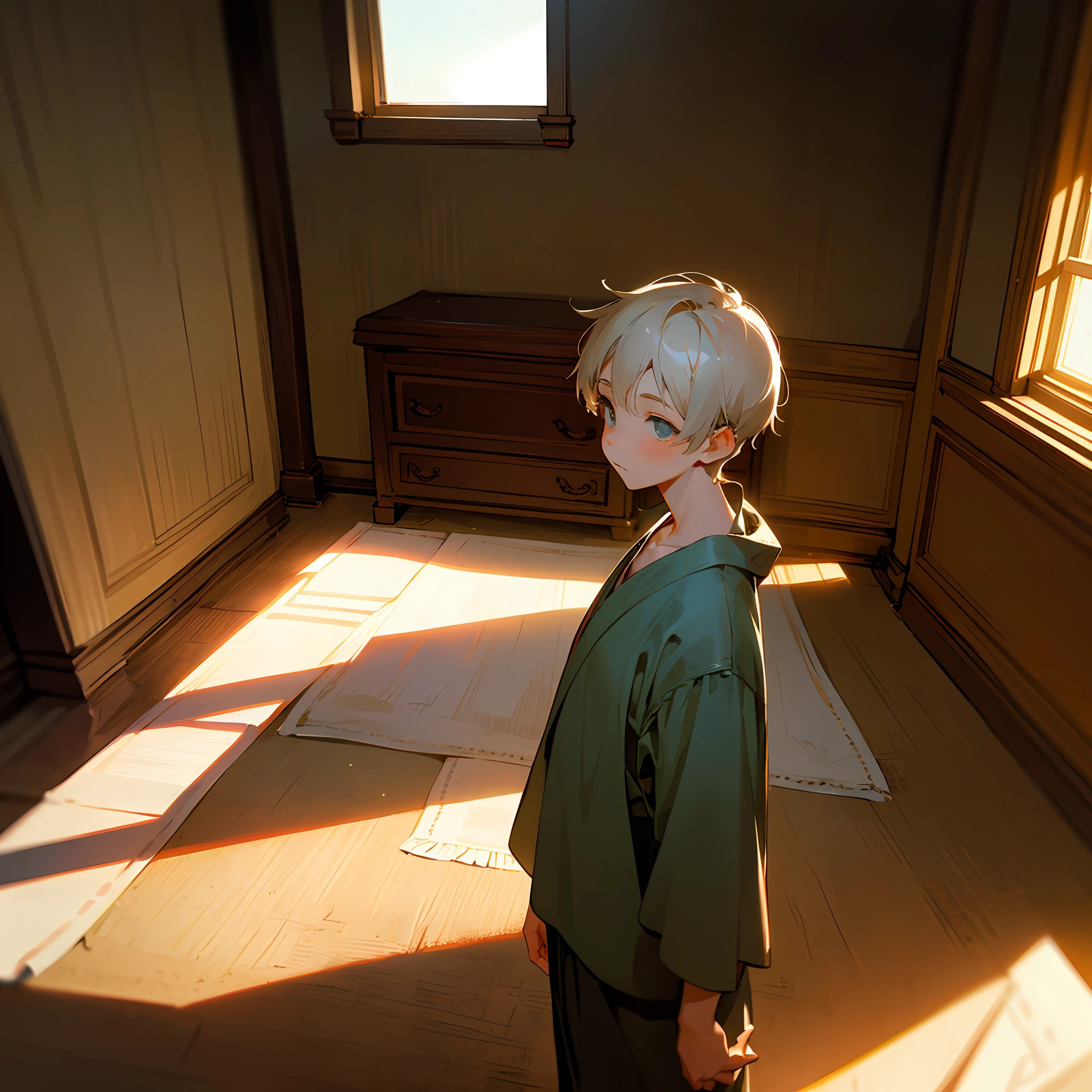 Cute boy,
Ancient style,
Short hair,
Fair skin,
Room interior,
Soft lighting --auto