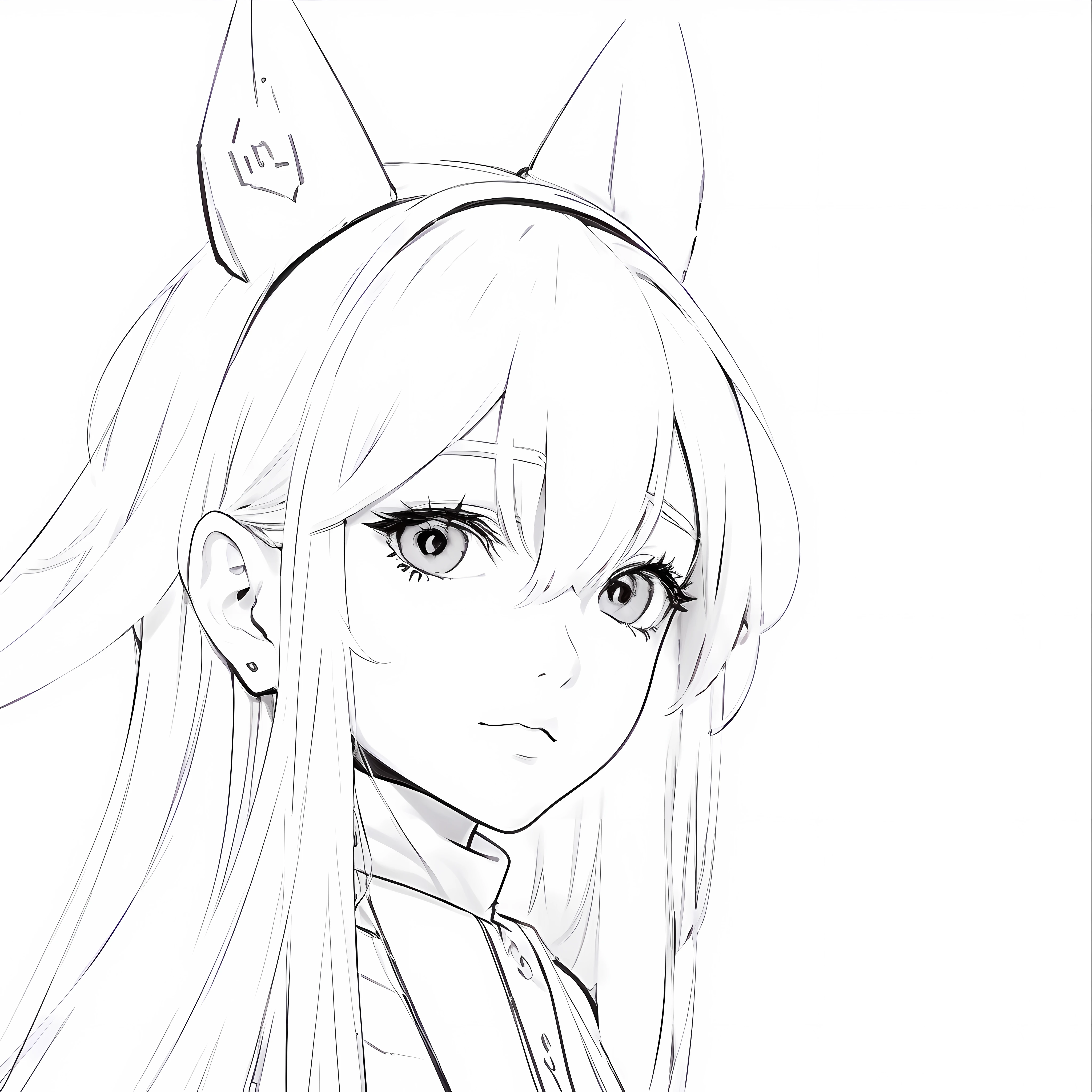 a drawing of a girl with long hair and a big headband, intense line art, clean anime outlines, line art!!, lineart, perfect lineart, clean lineart, line sketch!!, thick black lineart, intense black line art, simple lineart, thick lineart, thick line art, line sketch, black and white line art, bold lineart