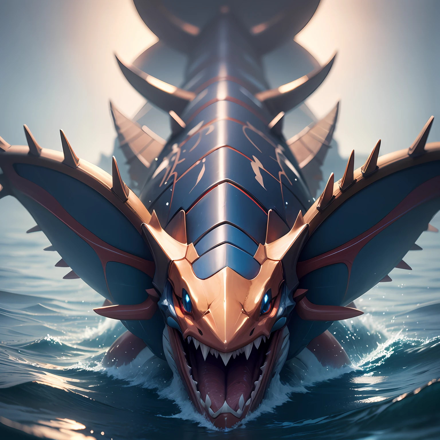 Pokemon Gyarados, cyber, cuber 2133 style, 8K Unity rendering, skin pores, floating particles --auto