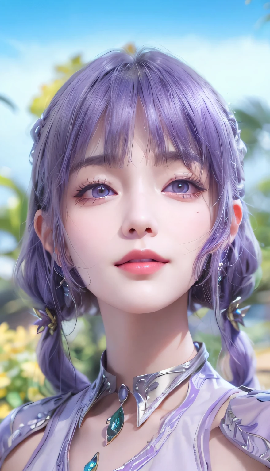 A close-up of a person in purple costume and purple hair, seductive princess knight, beautiful woman with violet skin, giggling character, ultra-detailed fantasy character, Yunling, full body fairy, Hirase Jinyao, beautiful and elegant queen, portrait of the queen, beautiful woman with gorgeous robes,