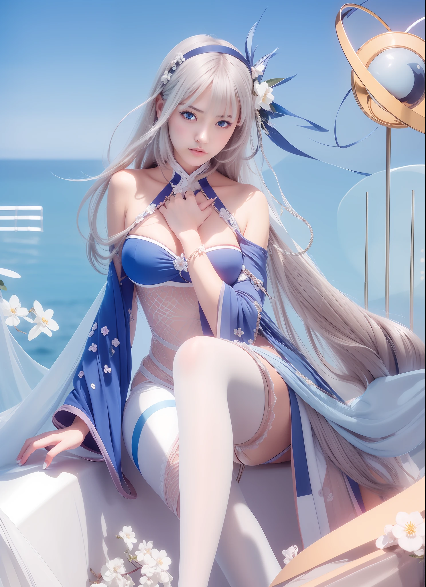 Serious expression, pretty face, perfect all things, Japanese woman, blue eyes, staring intently