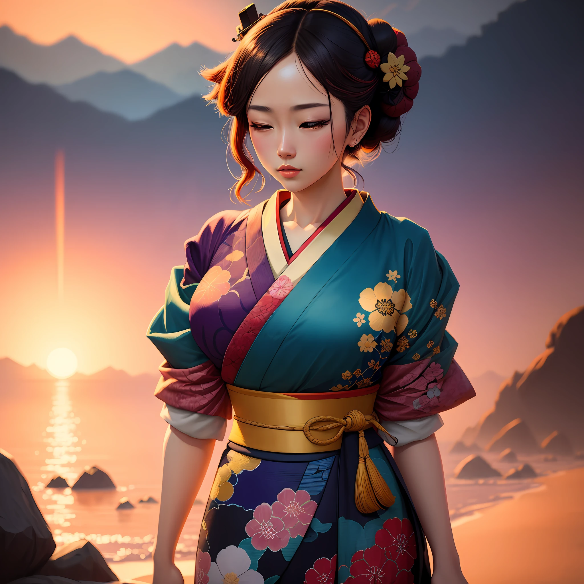 (digital painting),(best quality), Rio de Janeiro, Ukiyo-e art style, Hokusai inspiration, Deviant Art popular, 16k ultra-realistic, pastel color scheme, soft lighting, golden hour, tranquil atmosphere, landscape orientation