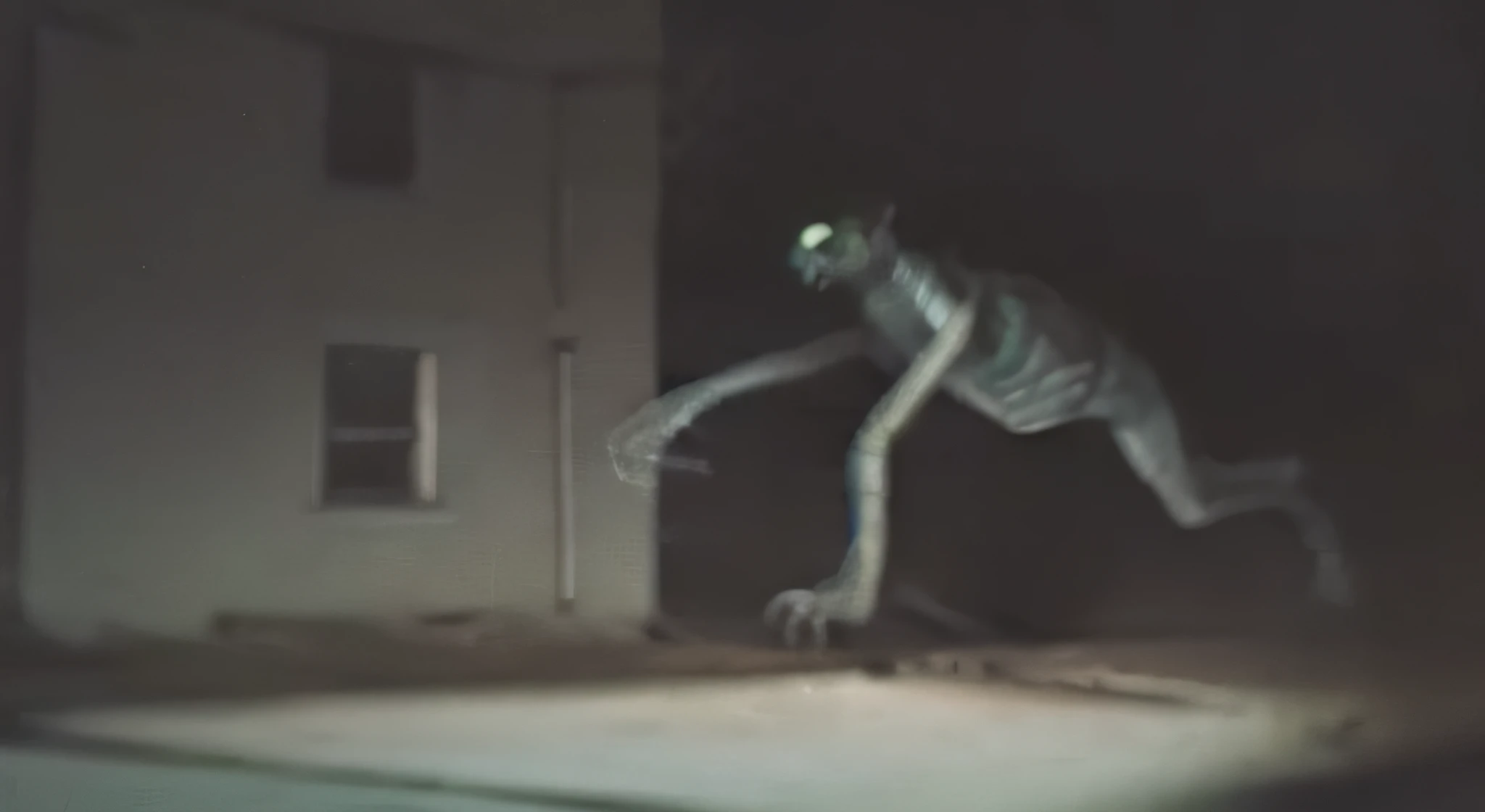 abandoned building at night, creature crawling around