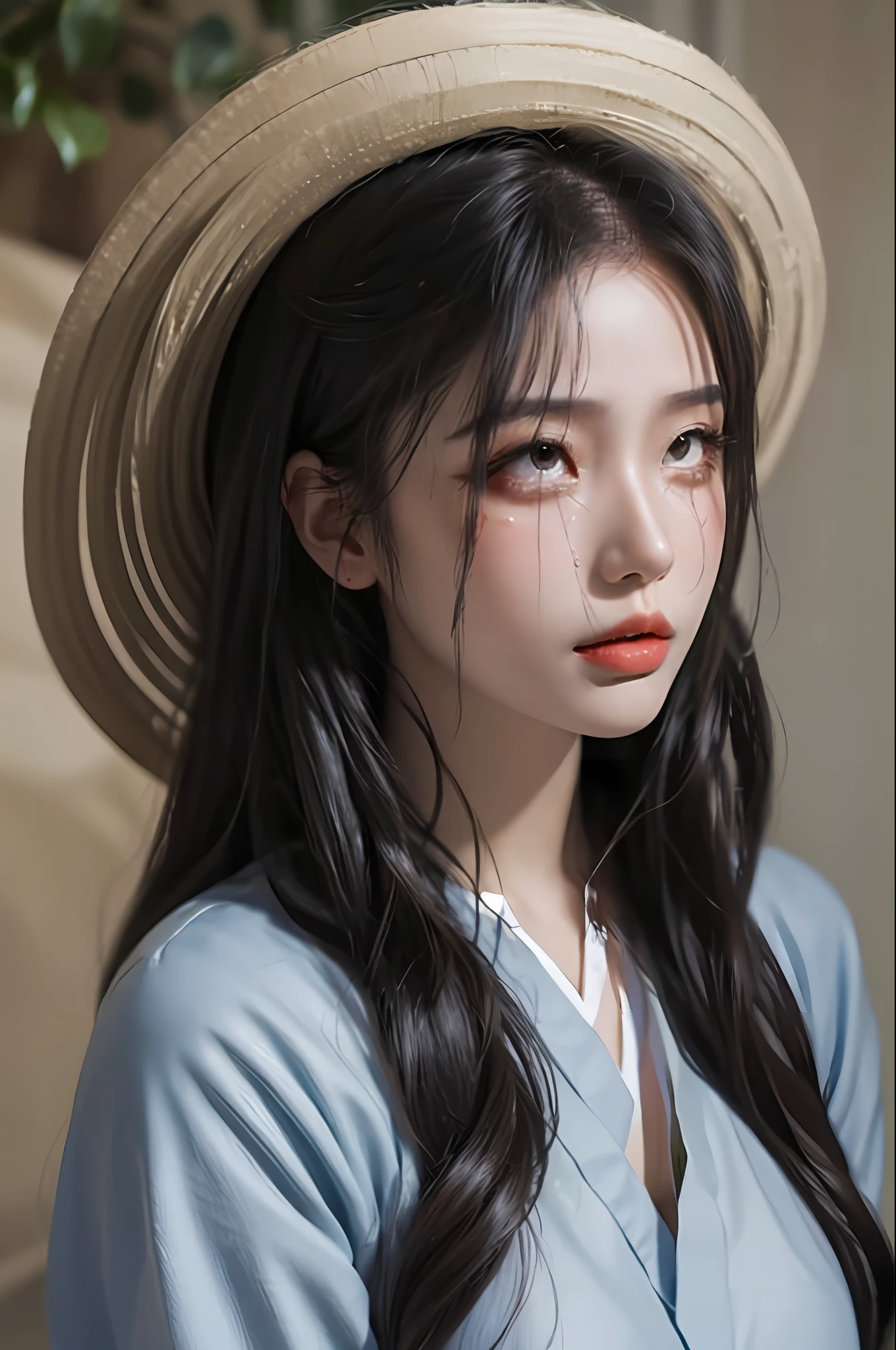Beautiful girl, big breasts, sexy, hanfu, drooling, saliva, eyes, crying, full face flushing, Chinese clothing, riot,