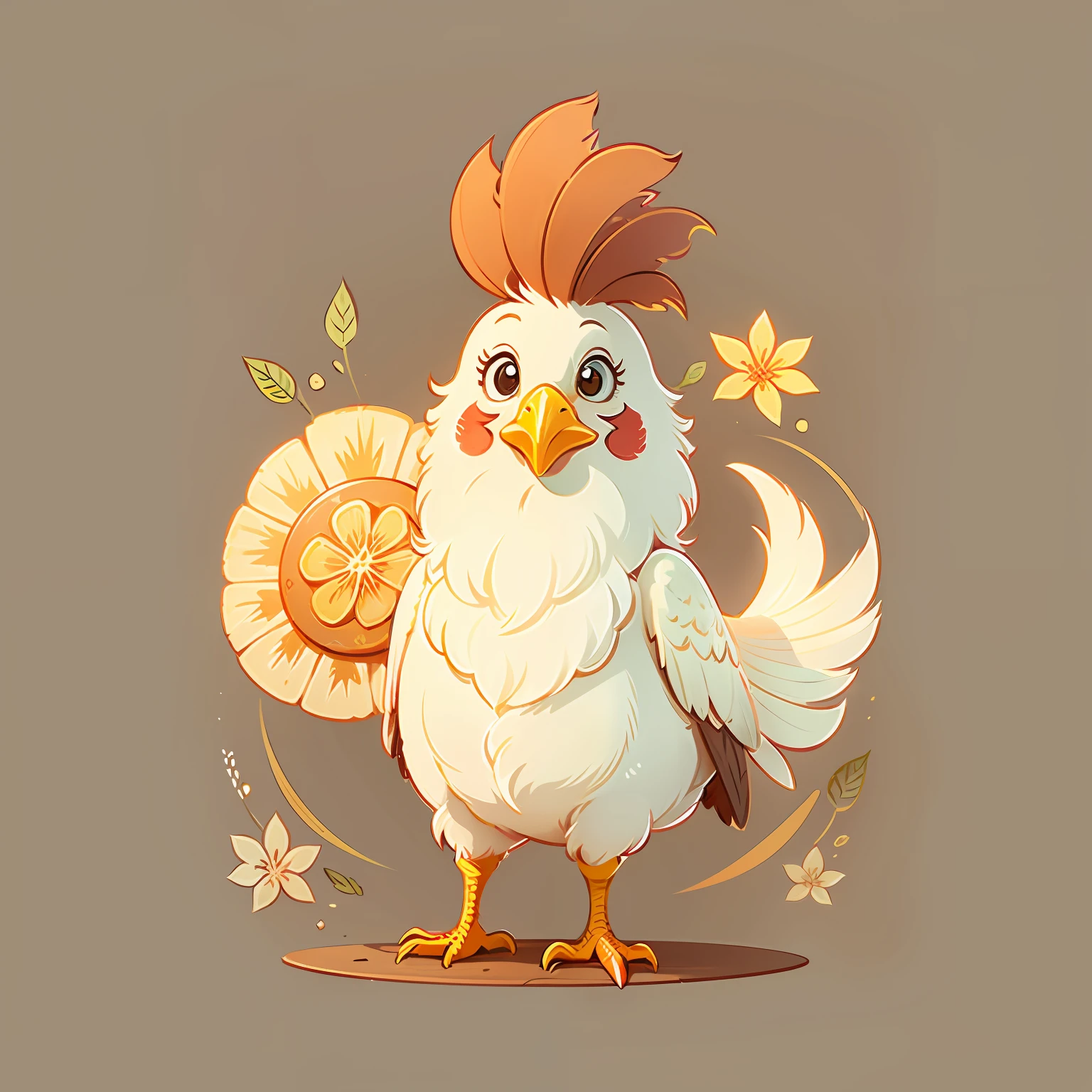 Amiable hen image, illustration style, adding texture, line drawings and other elements, cute painting style, color is yellow --auto