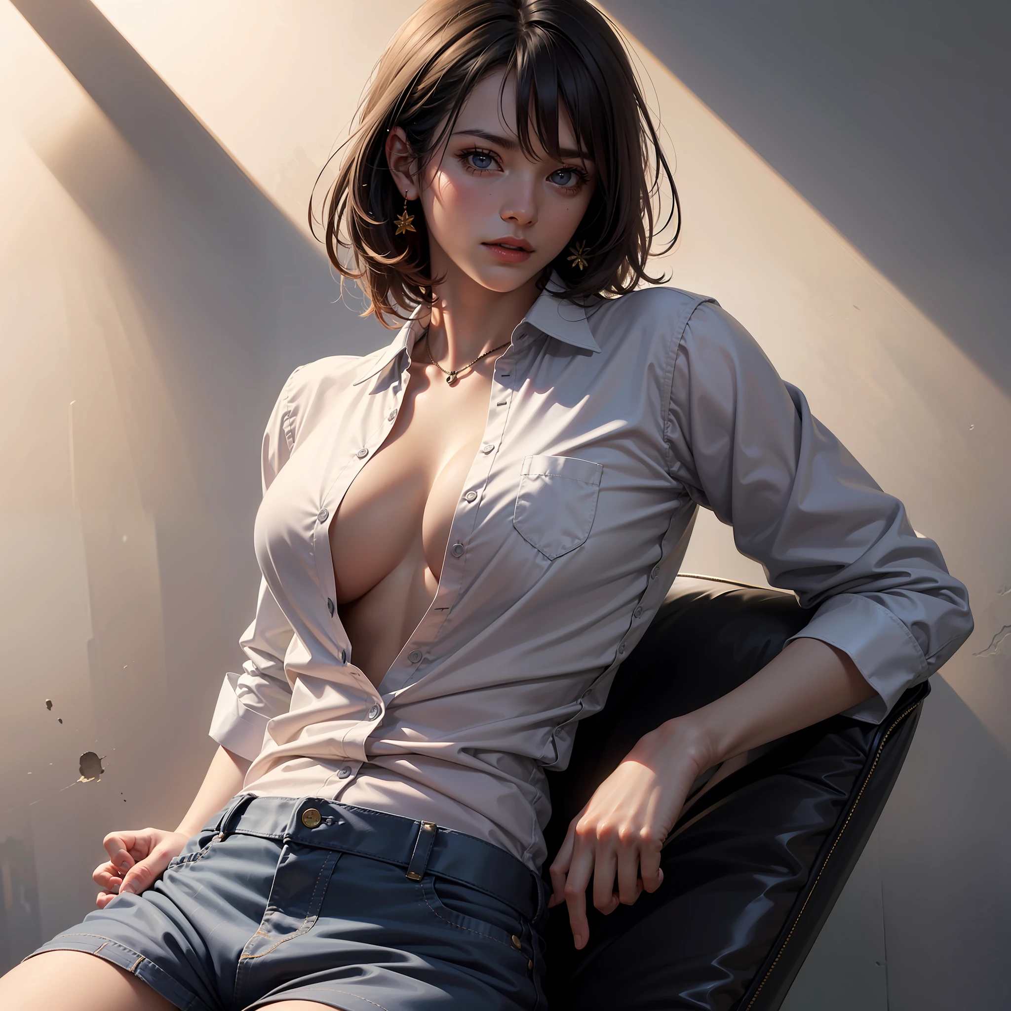 (extremely detailed CG unity 8k wallpaper), (masterpiece), (best quality), (ultra-detailed), (best illustration), (best shadow), ultra-high res, (photorealistic:1.4), 1girl at home, ((very oversize shirt, buttoned shirt, open shirt)), (man shirt), no bra, --auto