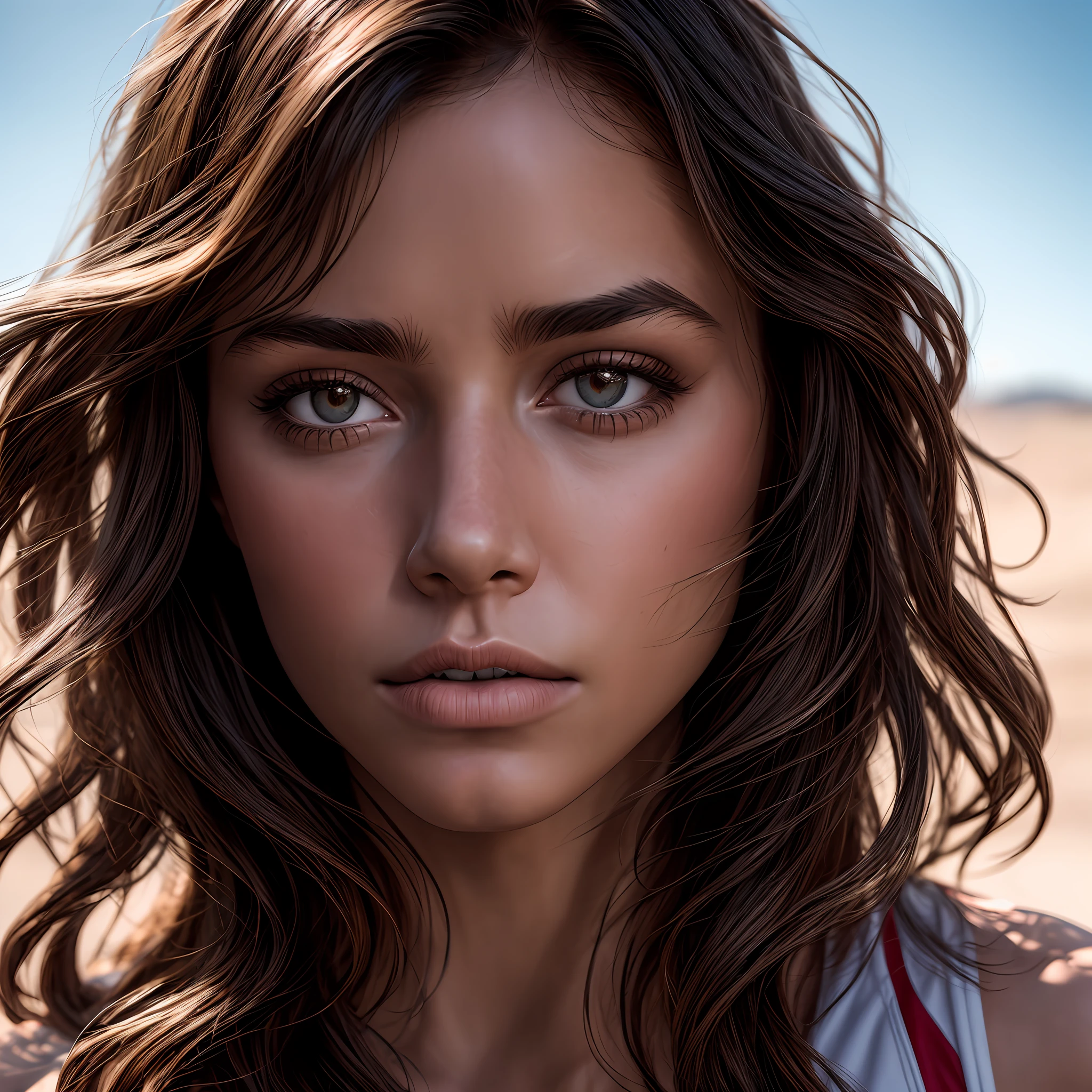 beautiful Latin college student, (extra long wavy brown hair), track equipment, off the field, ((thin, thin)), photorealistic, photography, masterpiece, realistic, realism, photorealism, high contrast, photorealistic digital art trend Artstation 8k HD high definition detailed realistic, detailed, skin texture, hyperdetailed, realistic skin texture, armor, best quality, ultra high resolution, (photorealistic) (1.4), high resolution, detailed, raw photo, sharp re, lee jeffries nikon d850 film stock photo 4 kodak port 400 camera f1 .6 colors rich lenses realistic texture hyper realistic dramatic lighting trends unrealengine on artstation cinestill 800,