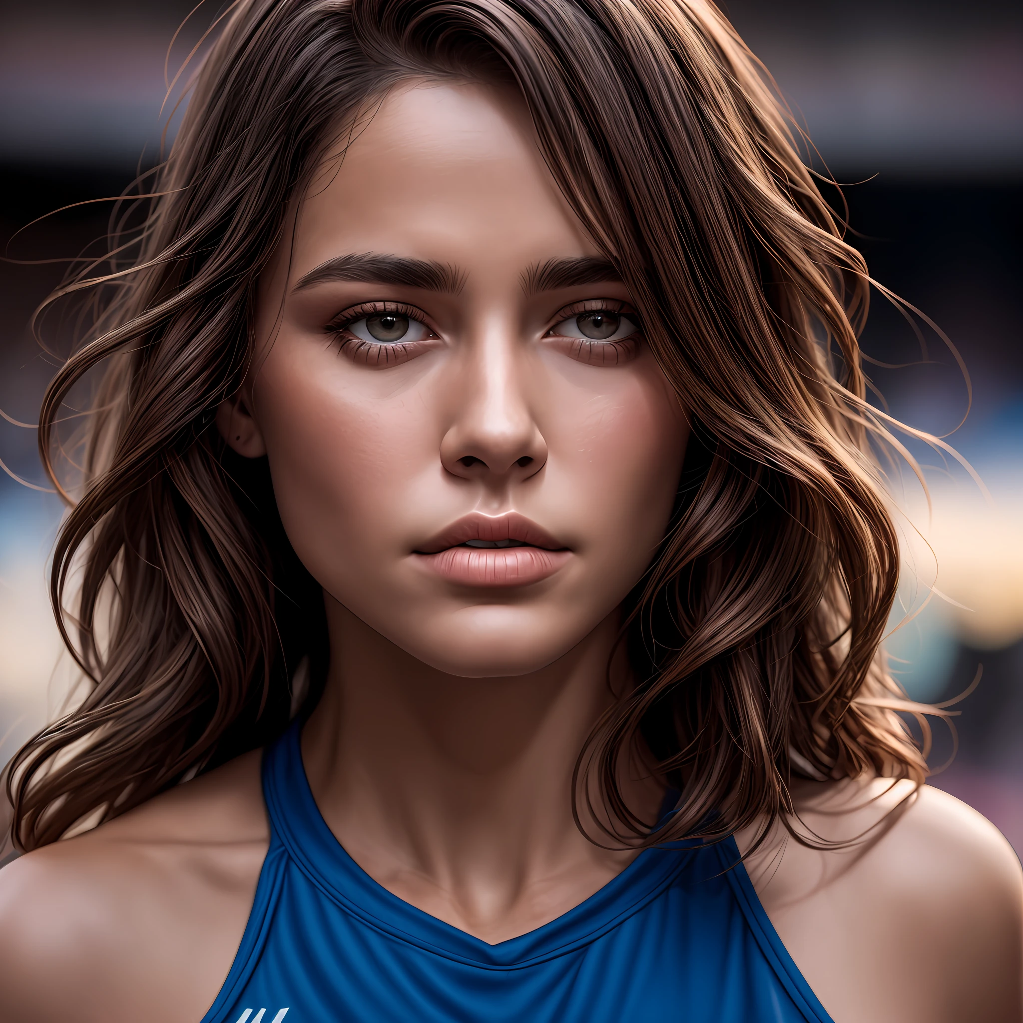 beautiful Latin college student, (extra long wavy brown hair), track equipment, off the field, ((thin, thin)), photorealistic, photography, masterpiece, realistic, realism, photorealism, high contrast, photorealistic digital art trend Artstation 8k HD high definition detailed realistic, detailed, skin texture, hyperdetailed, realistic skin texture, armor, best quality, ultra high resolution, (photorealistic) (1.4), high resolution, detailed, raw photo, sharp re, lee jeffries nikon d850 film stock photo 4 kodak port 400 camera f1 .6 colors rich lenses realistic texture hyper realistic dramatic lighting trends unrealengine on artstation cinestill 800,
