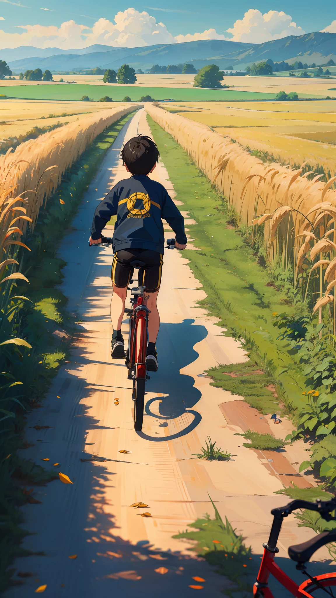 A  blocked his bicycle and looked at the endless golden wheat fields